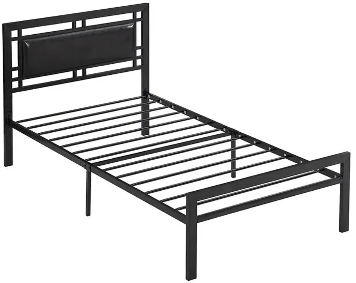 Twin Size Metal Bed Sturdy System, Modern Style And Comfort To Any Bedroom - Black