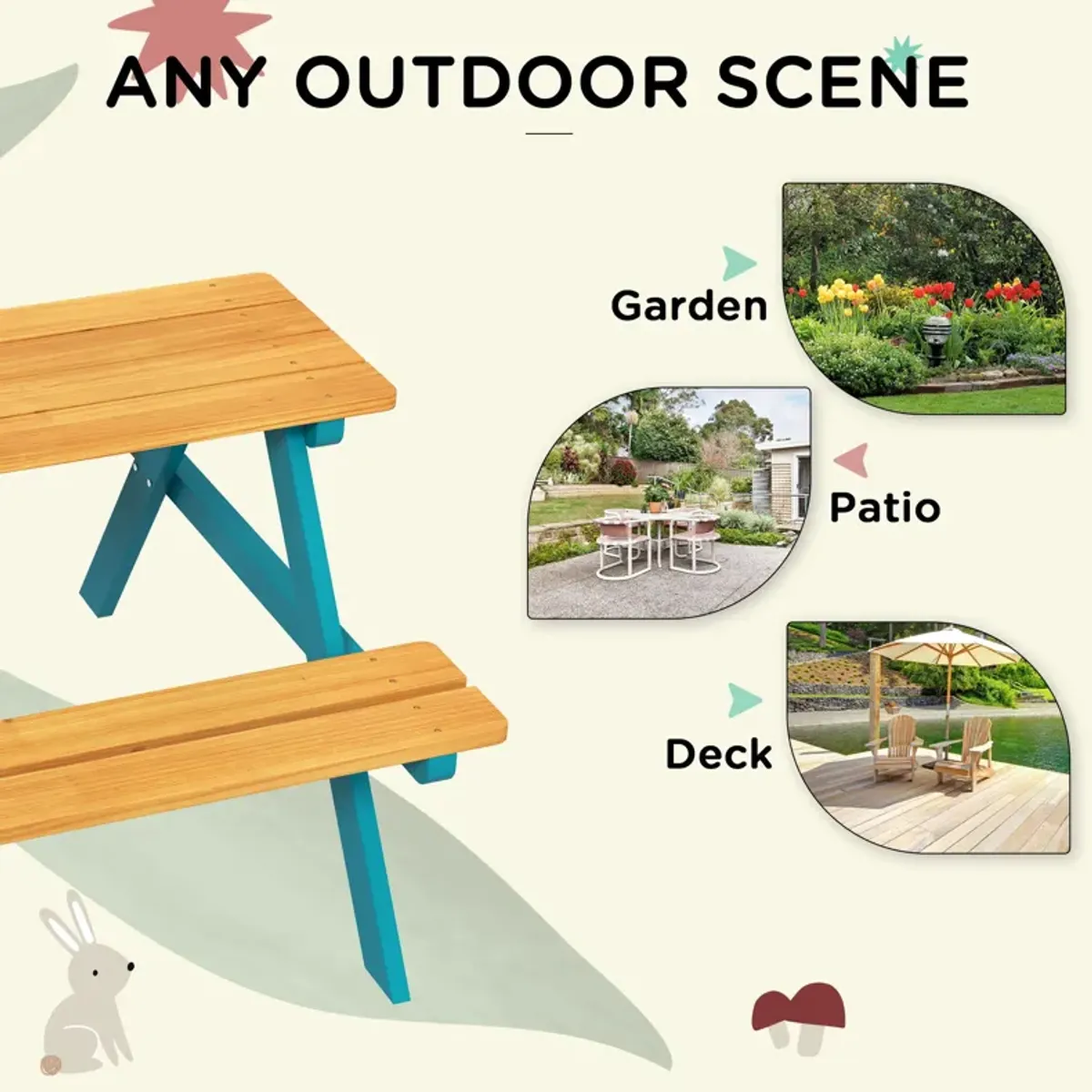 Outsunny - Kids Picnic Table Set With Wooden Table, Outdoor Bench Set With Seating For 4 Kids Ages 3-8 Years Old For Patio Garden, Easy Installation, Outdoor Indoor Use - Natural Wood