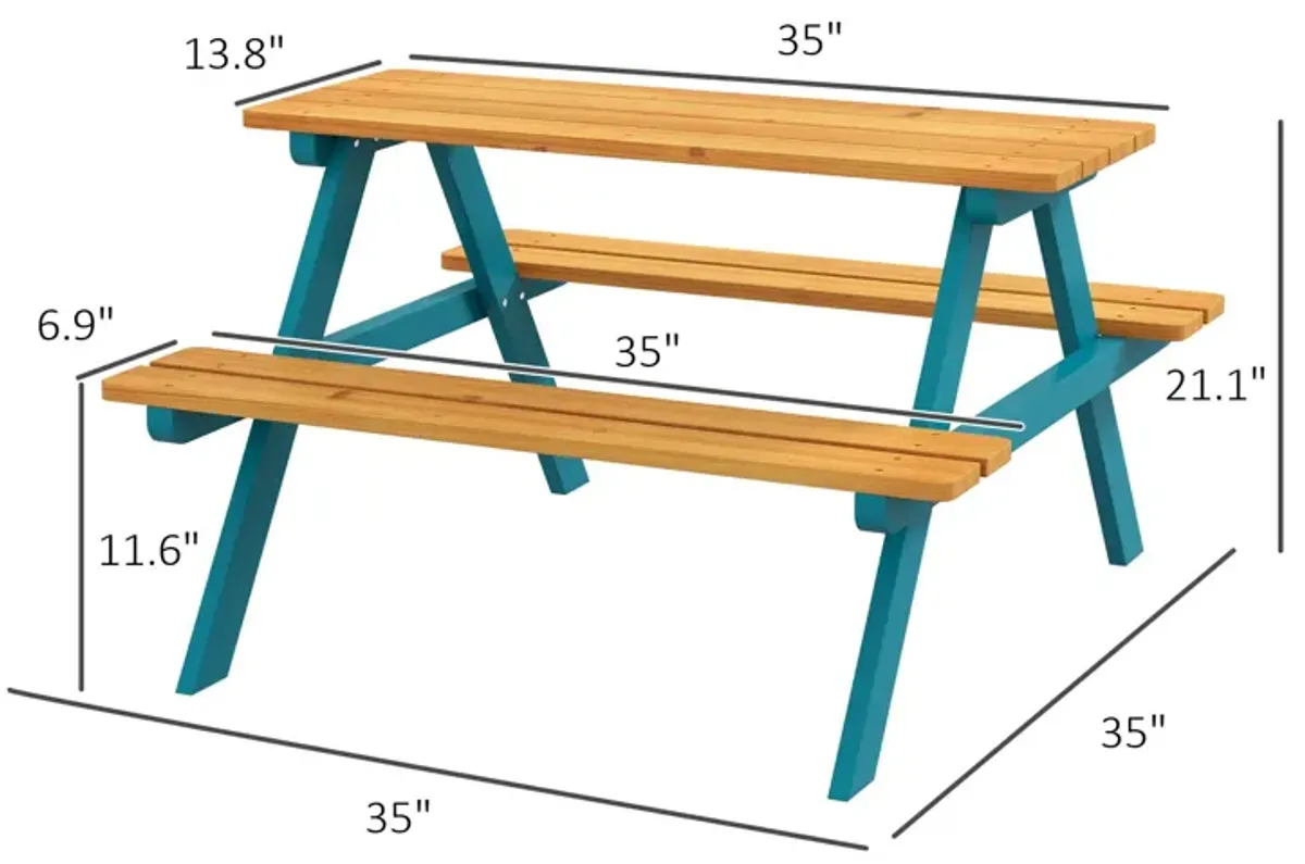 Outsunny - Kids Picnic Table Set With Wooden Table, Outdoor Bench Set With Seating For 4 Kids Ages 3-8 Years Old For Patio Garden, Easy Installation, Outdoor Indoor Use - Natural Wood