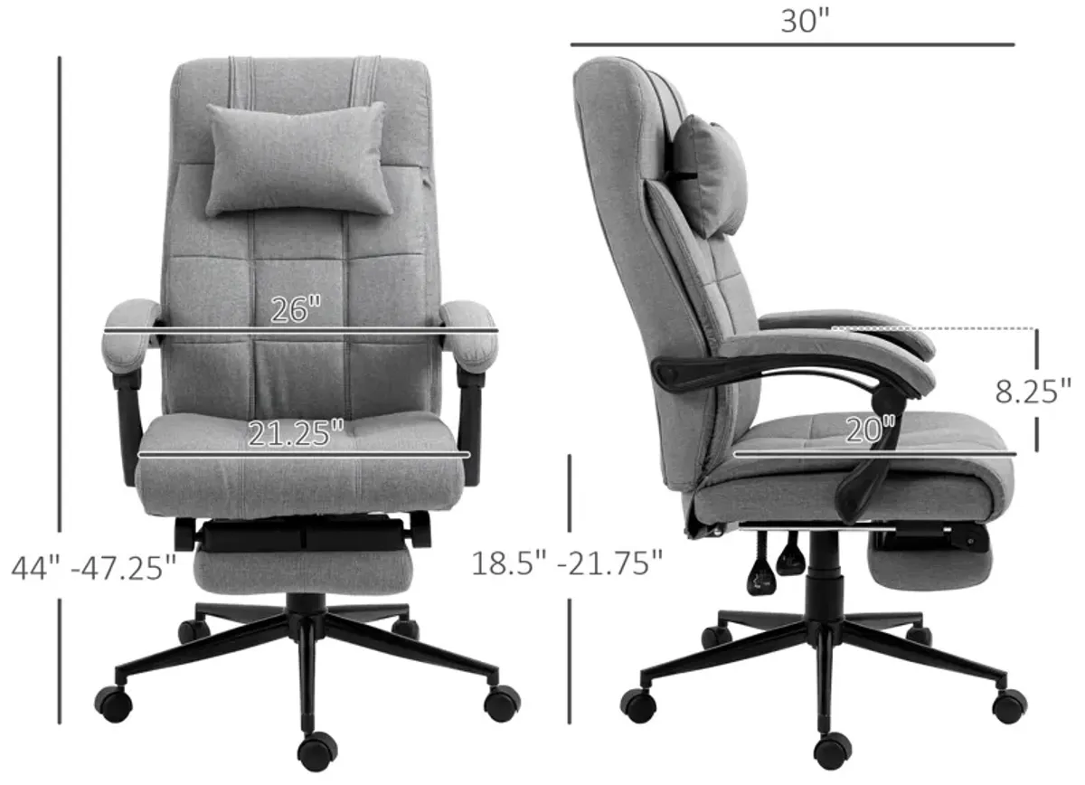 Vinsetto - Executive Linen-Feel Fabric Office Chair High Back Swivel Task Chair With Adjustable Height Upholstered Retractable Footrest, Headrest And Padded Armrest - Light Gray