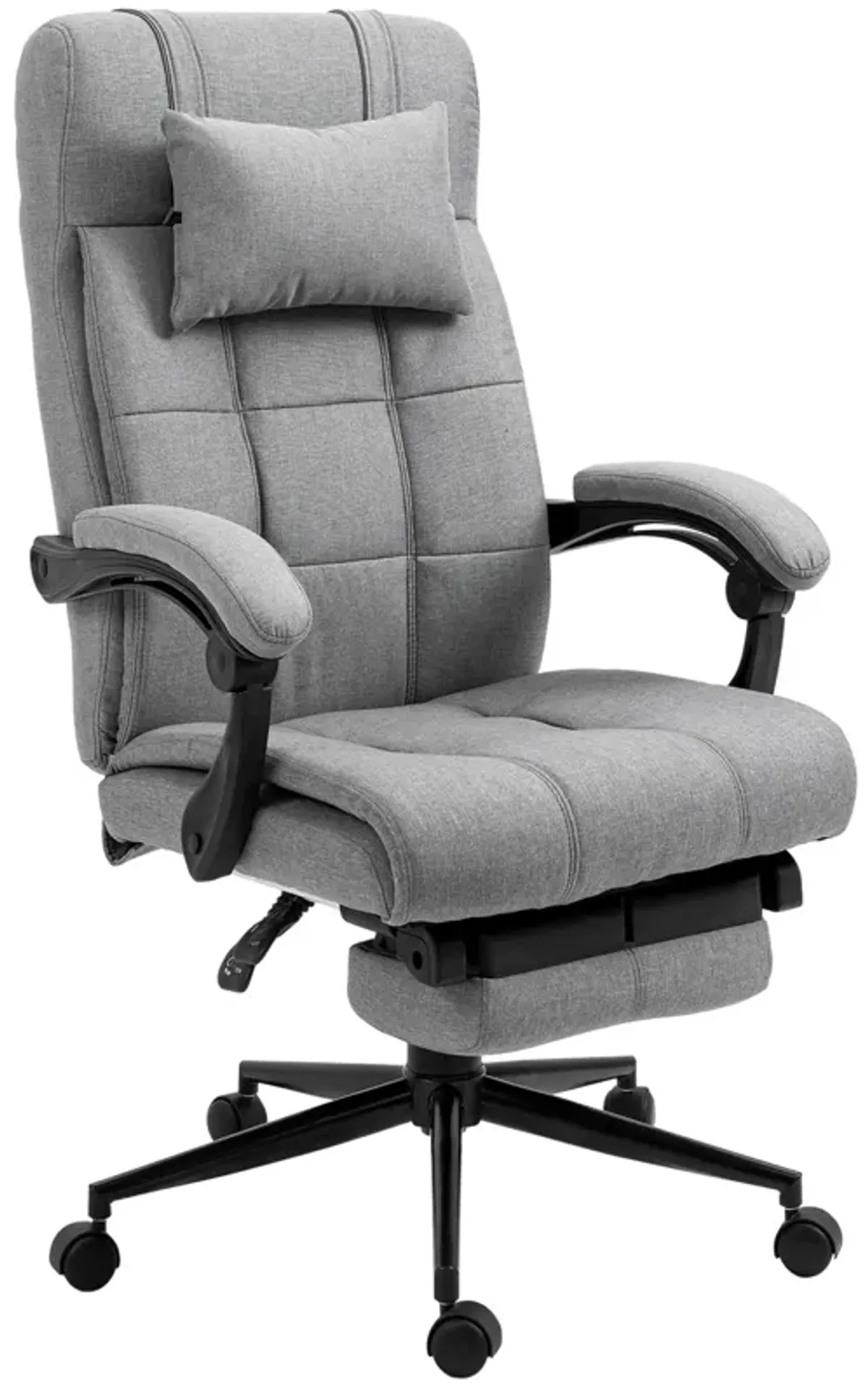 Vinsetto - Executive Linen-Feel Fabric Office Chair High Back Swivel Task Chair With Adjustable Height Upholstered Retractable Footrest, Headrest And Padded Armrest - Light Gray