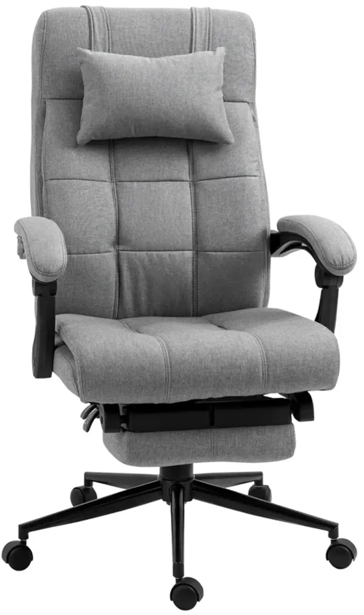 Vinsetto - Executive Linen-Feel Fabric Office Chair High Back Swivel Task Chair With Adjustable Height Upholstered Retractable Footrest, Headrest And Padded Armrest - Light Gray