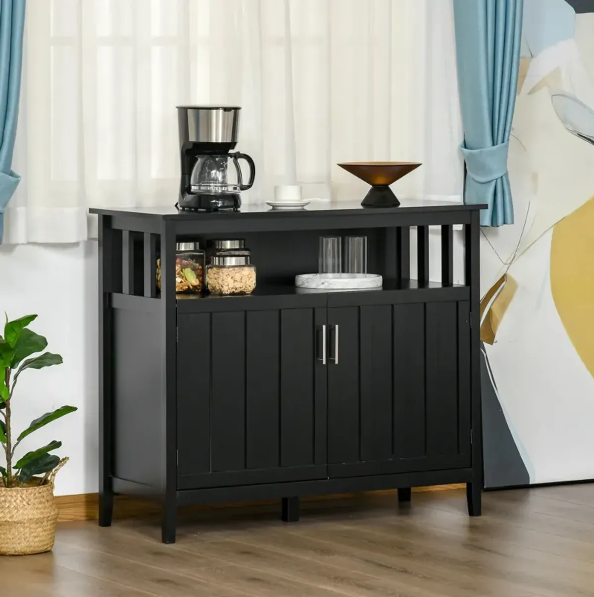 Homcom - Sideboard Buffet Cabinet, Kitchen Cabinet, Coffee Bar Cabinet With 2 Doors And Adjustable Shelves For Entryway Living Room - Black