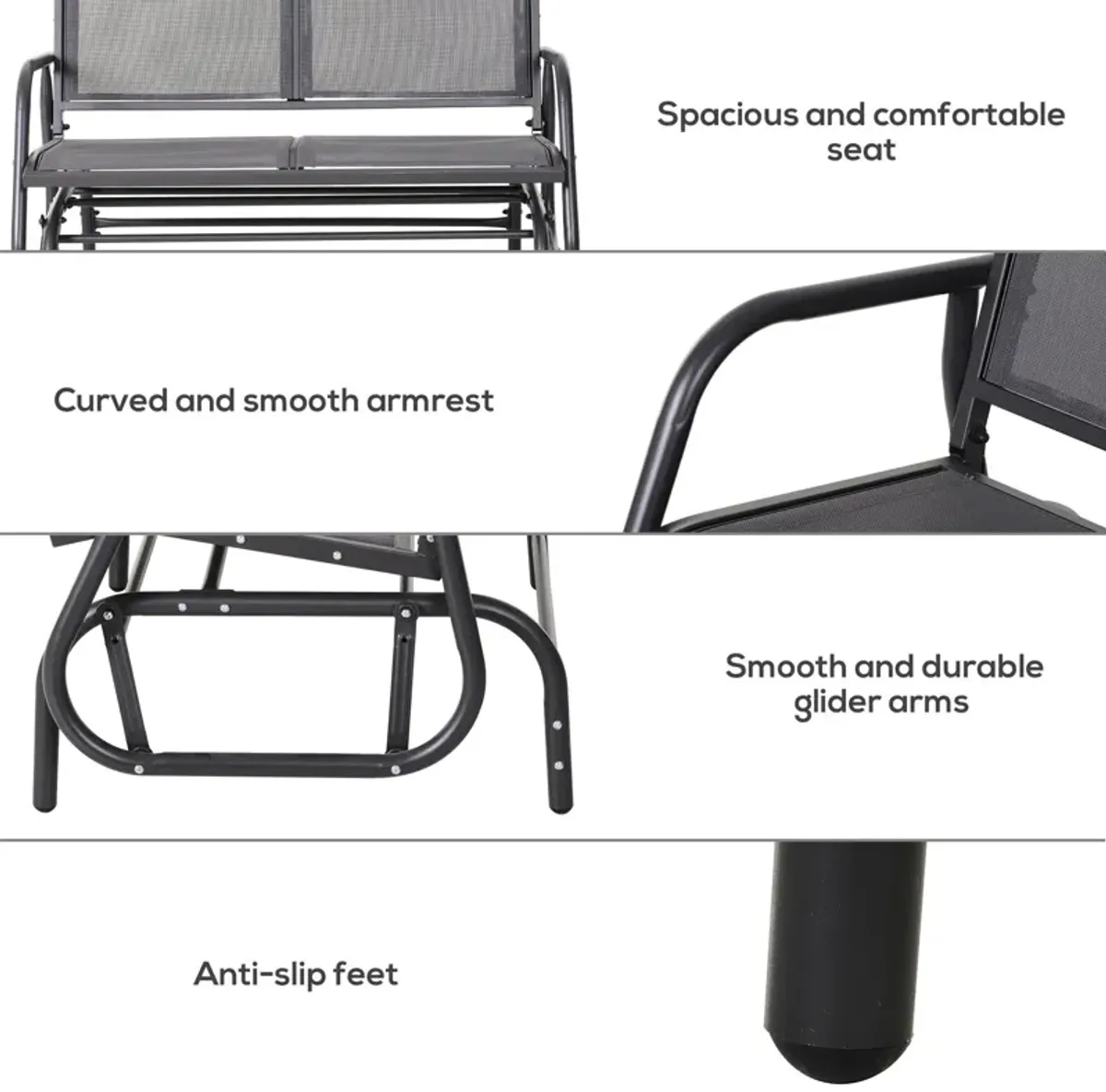 Outsunny - 2 Person Outdoor Glider Bench, Patio Double Swing Rocking Chair Loveseat With Powder Coated Steel Frame For Backyard Garden Porch - Gray