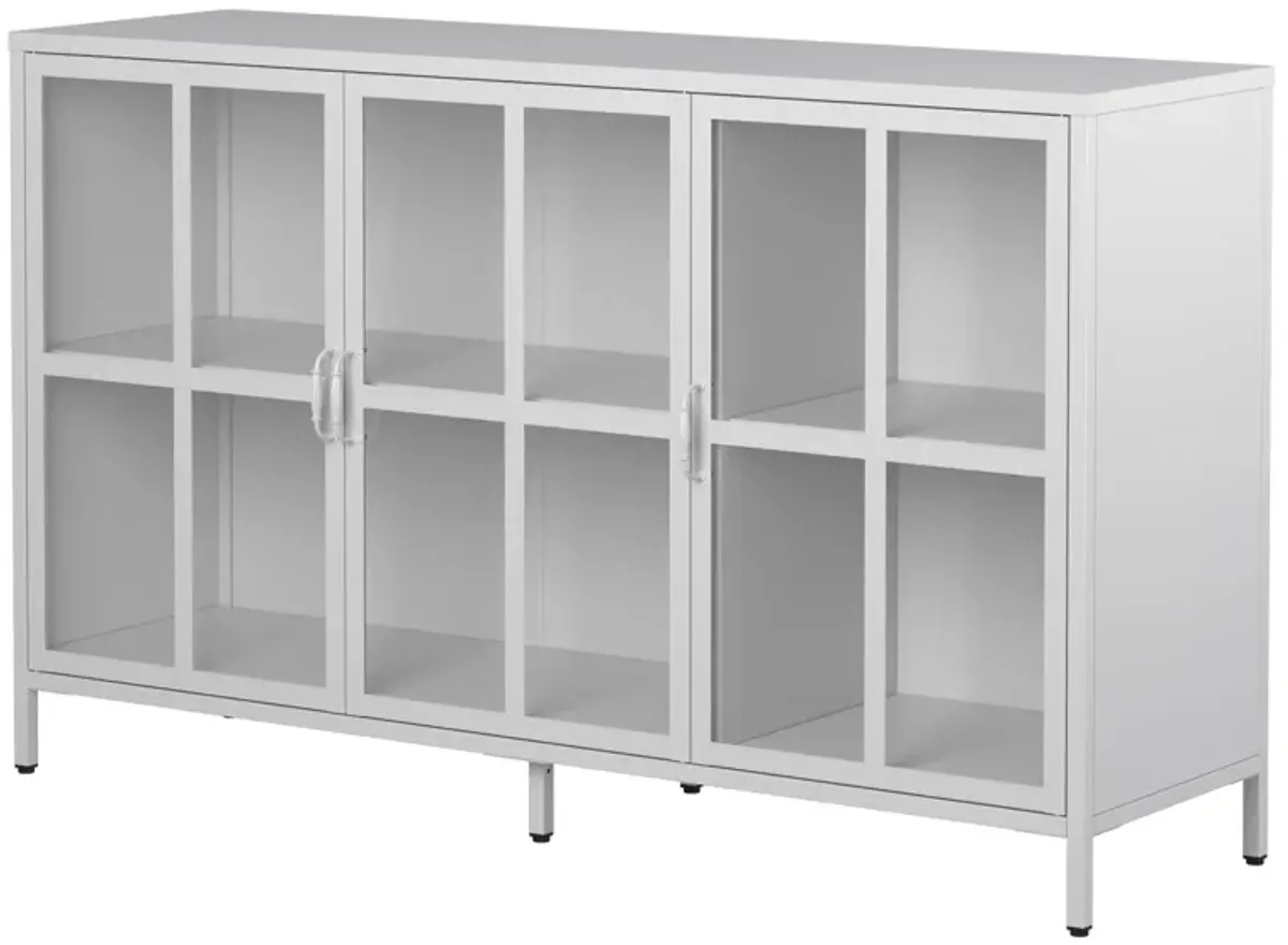 Heavy Duty Metal Modern Sideboard Buffet Cabinet With Storage Premium Steel Storage Cabinet, Adjustable Feet, Glass Doors, Large Capacity Organizer