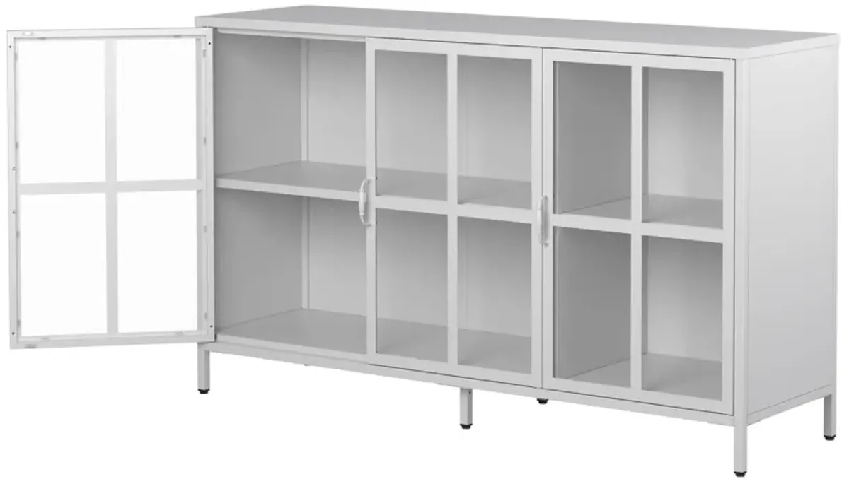 Heavy Duty Metal Modern Sideboard Buffet Cabinet With Storage Premium Steel Storage Cabinet, Adjustable Feet, Glass Doors, Large Capacity Organizer