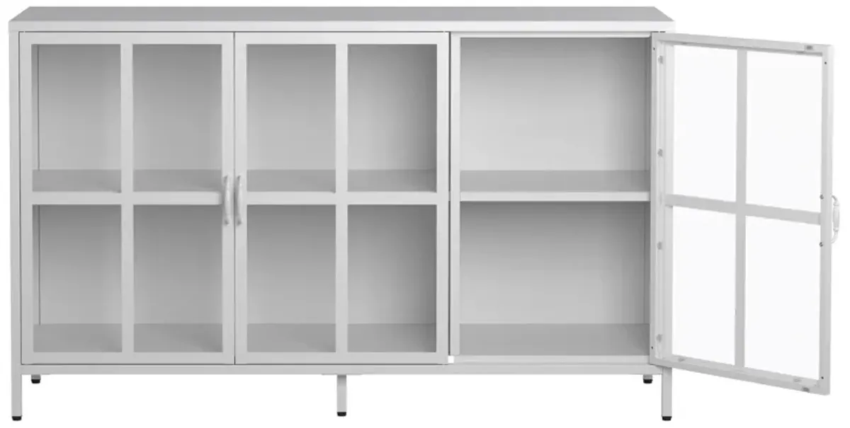 Heavy Duty Metal Modern Sideboard Buffet Cabinet With Storage Premium Steel Storage Cabinet, Adjustable Feet, Glass Doors, Large Capacity Organizer