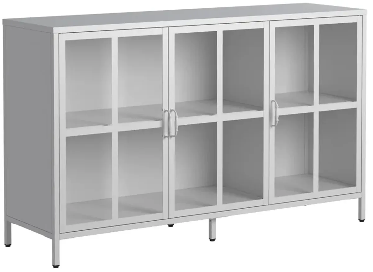 Heavy Duty Metal Modern Sideboard Buffet Cabinet With Storage Premium Steel Storage Cabinet, Adjustable Feet, Glass Doors, Large Capacity Organizer