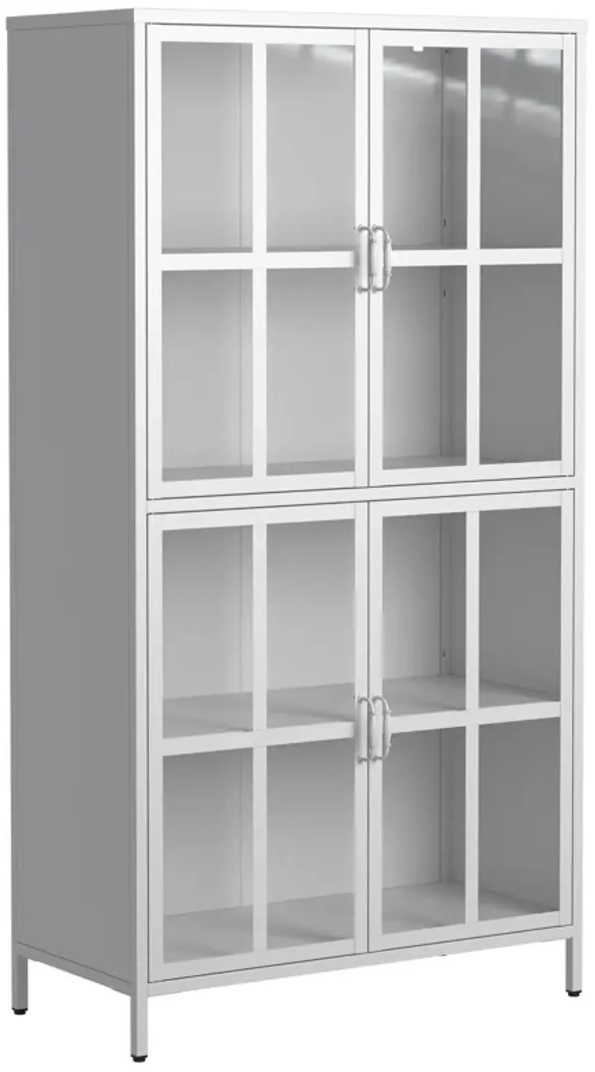 Premium Metal Storage Cabinet With Tempered Glass Doors, Adjustable Shelves, Anti-Tipping Device, Magnetic Silent Closure, And Adjustable Feet For Home And Office Use