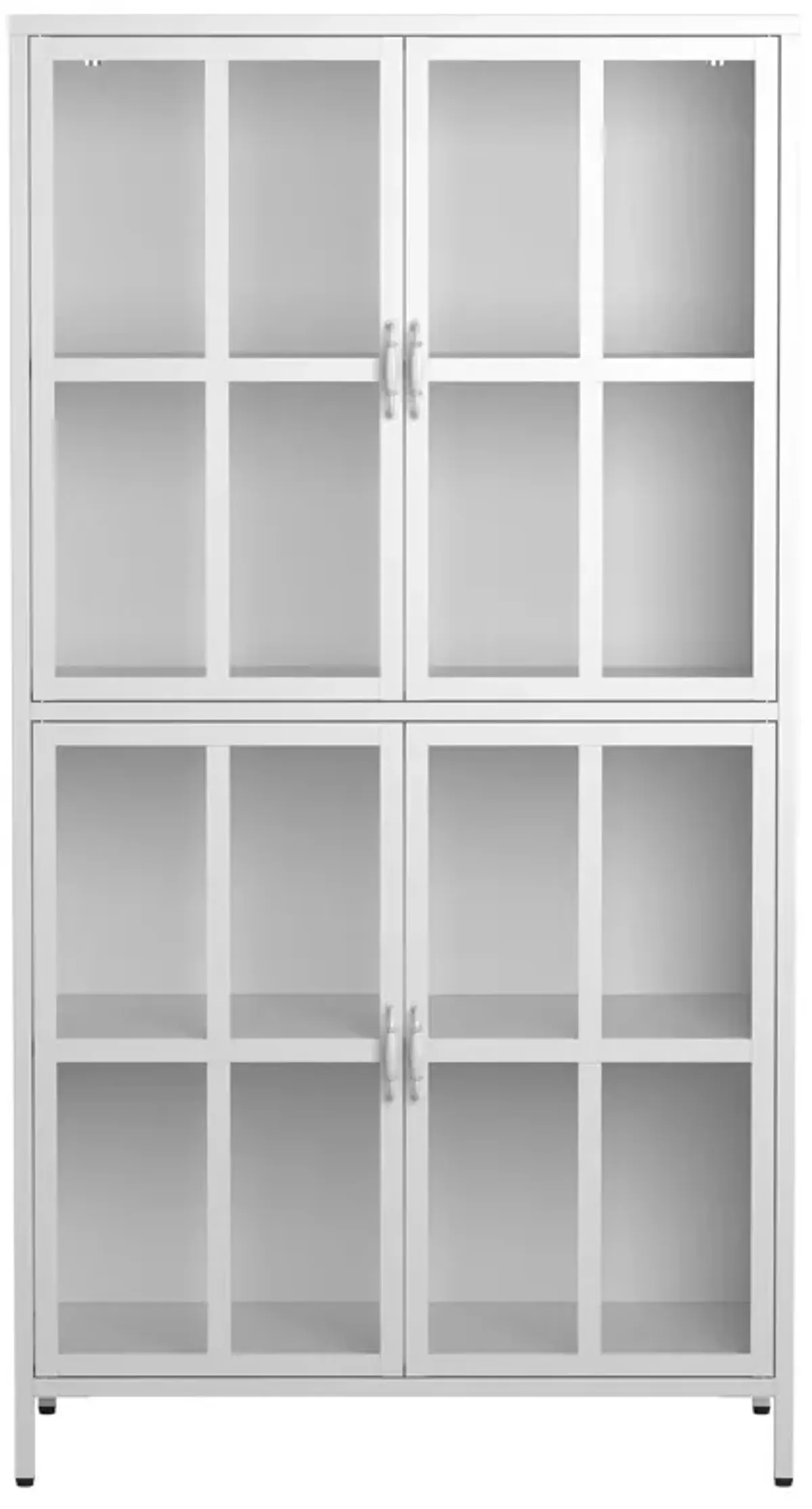 Premium Metal Storage Cabinet With Tempered Glass Doors, Adjustable Shelves, Anti-Tipping Device, Magnetic Silent Closure, And Adjustable Feet For Home And Office Use