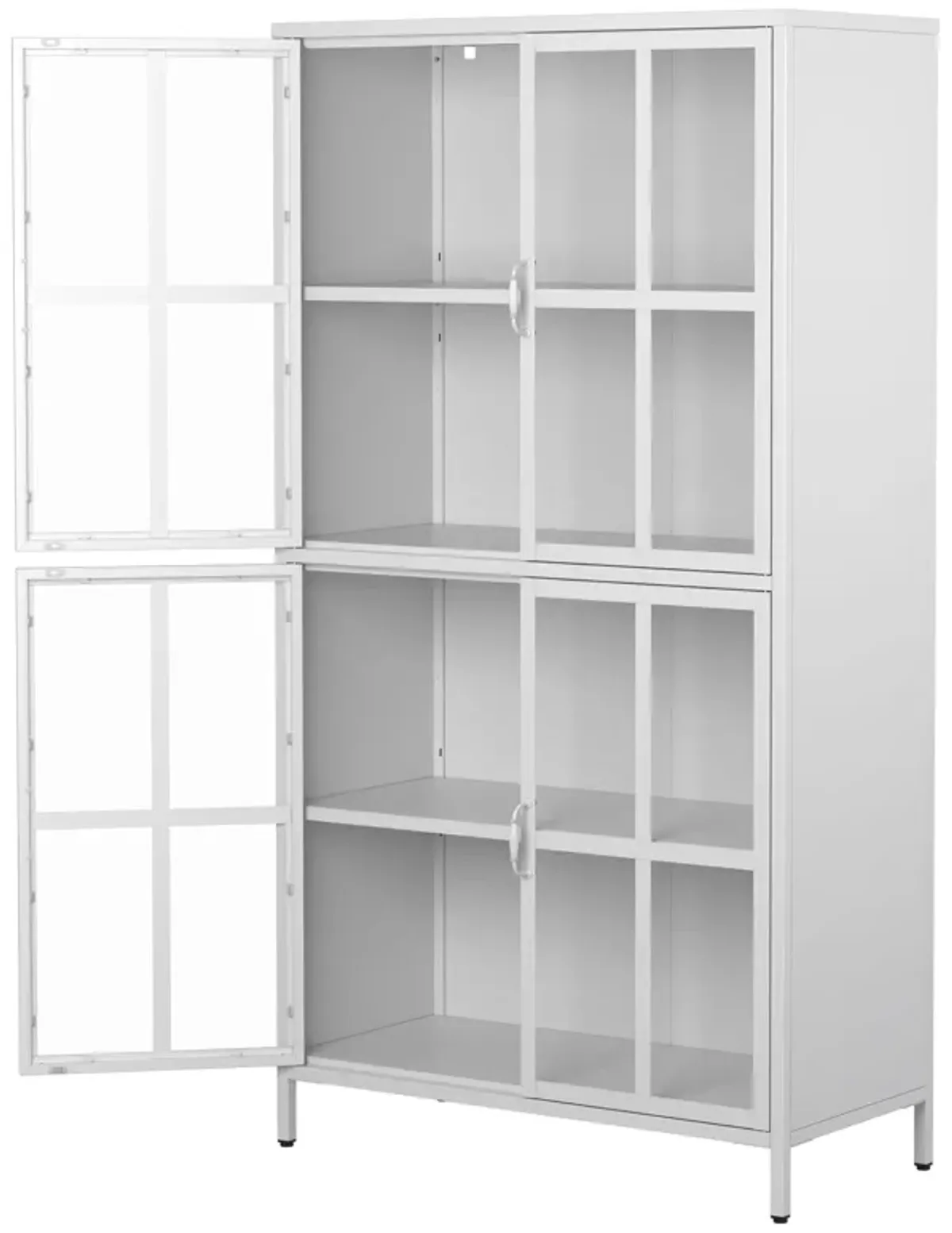 Premium Metal Storage Cabinet With Tempered Glass Doors, Adjustable Shelves, Anti-Tipping Device, Magnetic Silent Closure, And Adjustable Feet For Home And Office Use