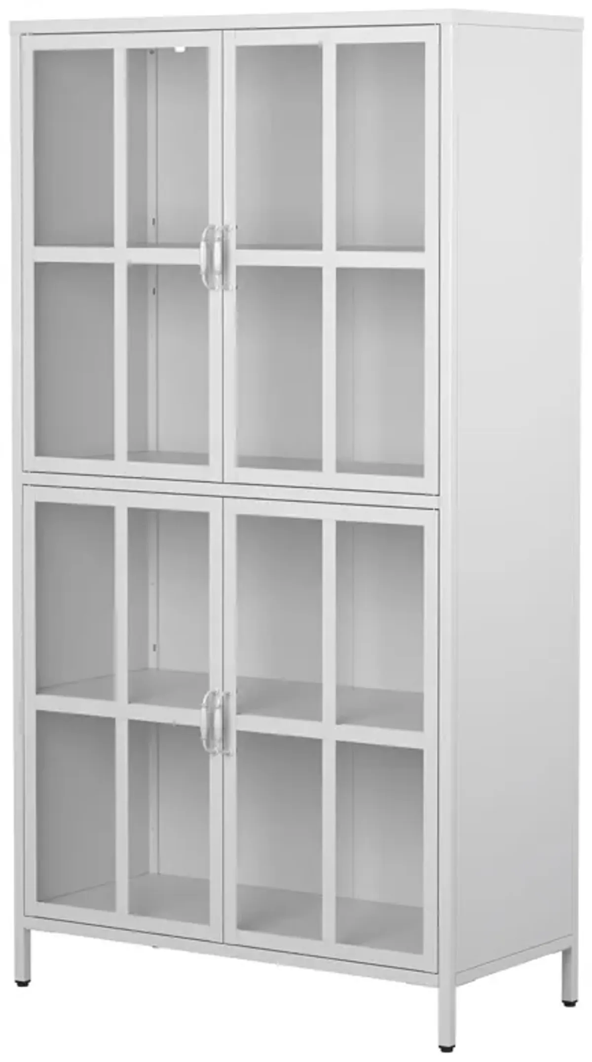 Premium Metal Storage Cabinet With Tempered Glass Doors, Adjustable Shelves, Anti-Tipping Device, Magnetic Silent Closure, And Adjustable Feet For Home And Office Use