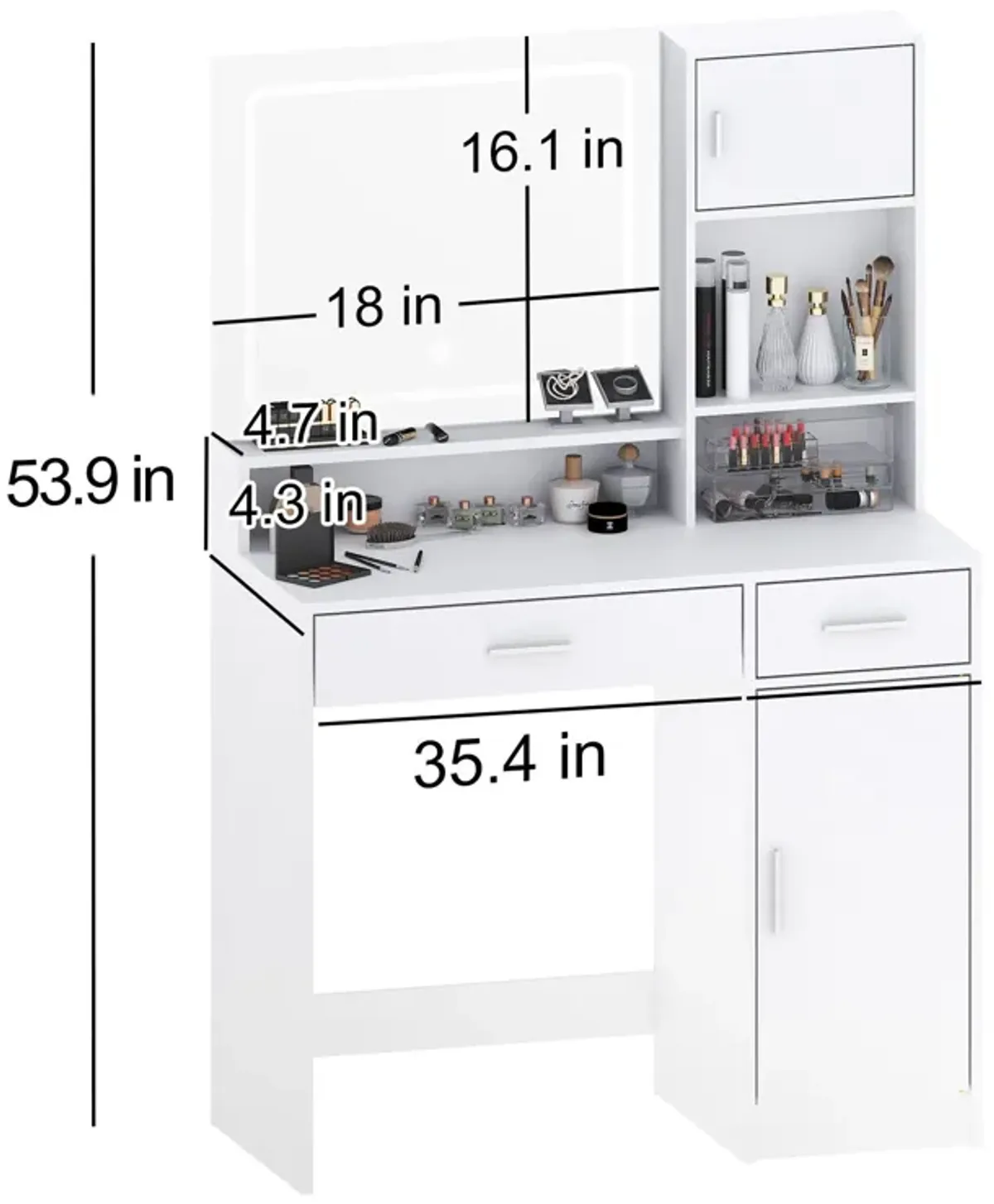 Vanity Desk With Mirror And LED Light Strip, Dressing Table With Large Drawer, 3 Level Storage Dresser & 3 Lighting Modes Adjustable Brightness, Suitable For Bedroom