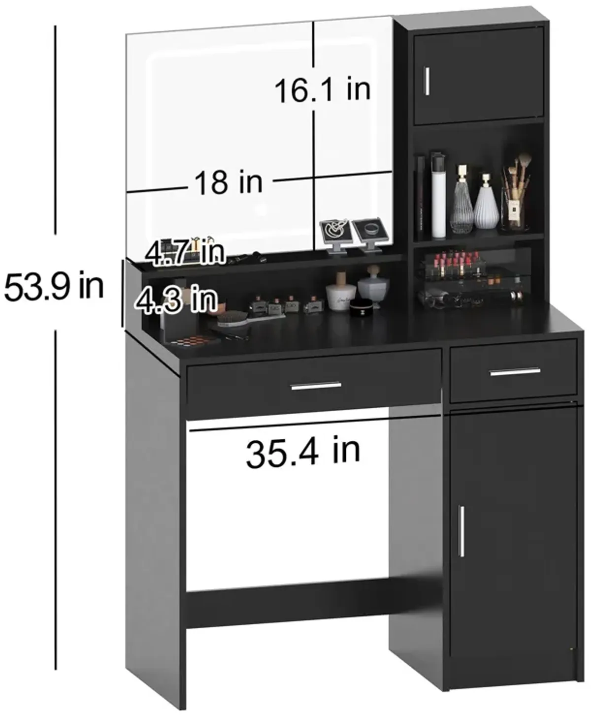 Vanity Desk With Mirror And LED Light Strip, Dressing Table With Large Drawer, 3 Level Storage Dresser & 3 Lighting Modes Adjustable Brightness, Suitable For Bedroom