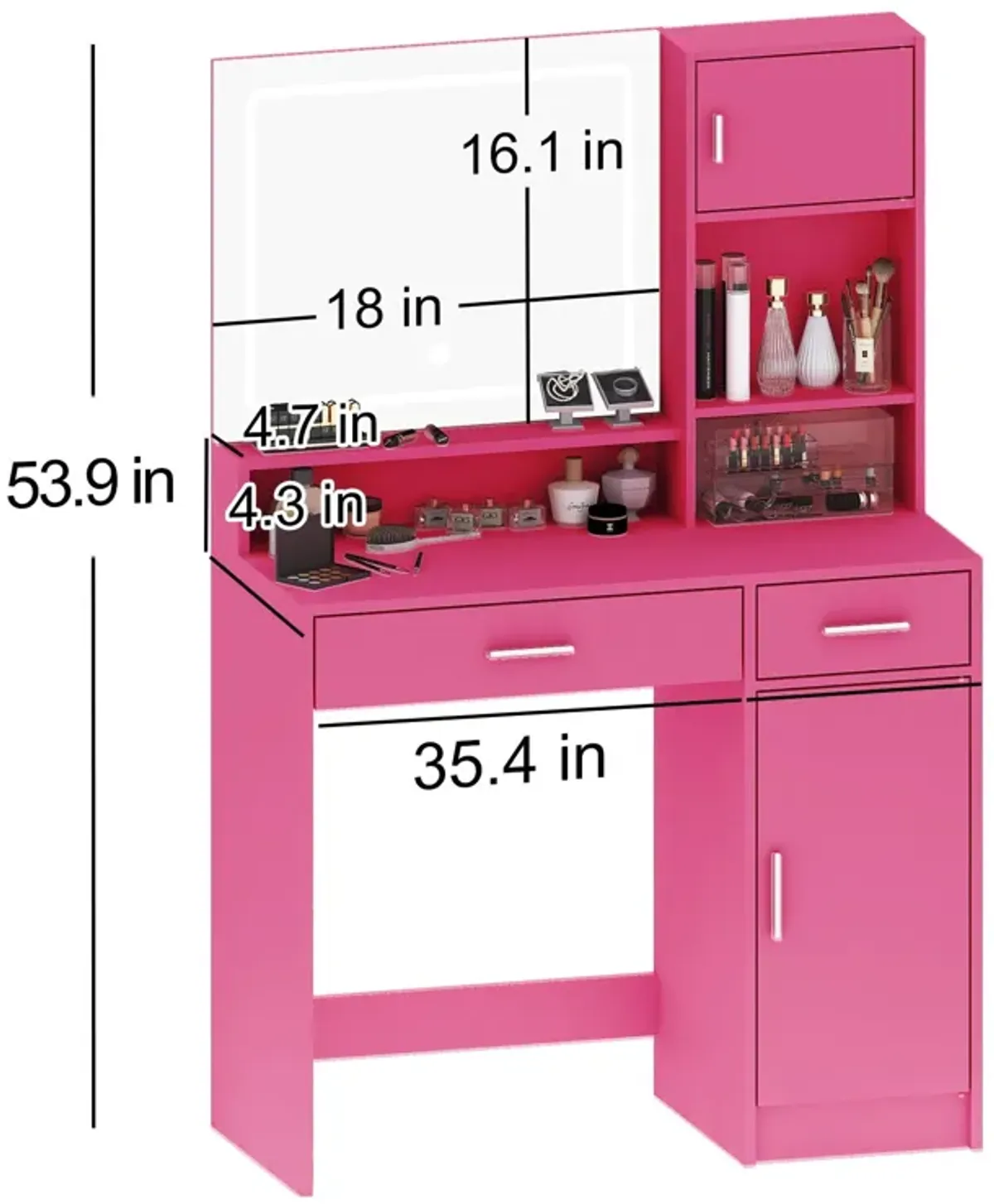 Vanity Desk With Mirror And LED Light Strip, Dressing Table With Large Drawer, 3 Level Storage Dresser & 3 Lighting Modes Adjustable Brightness, Suitable For Bedroom