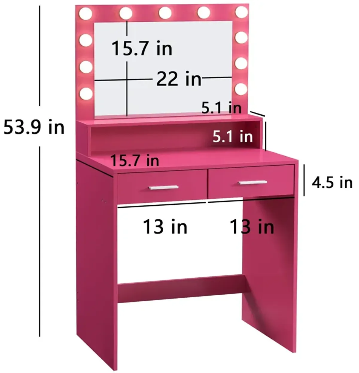 Vanity Desk With Mirror And Lights, Dressing Table With Large Drawer, 2 Level Storage Dresser & 3 Lighting Modes Adjustable Brightness, Suitable For Bedroom