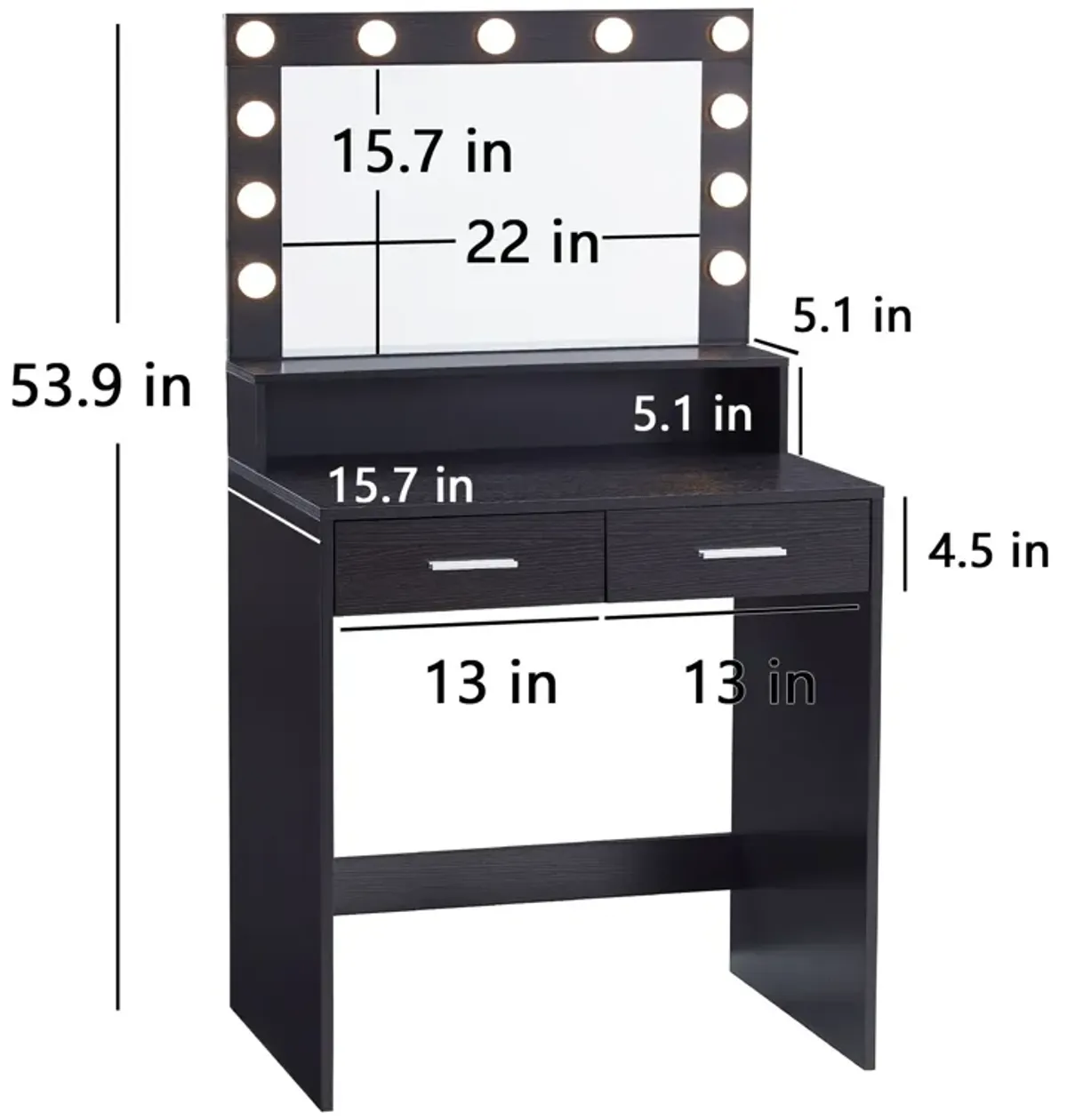 Vanity Desk With Mirror And Lights, Dressing Table With Large Drawer, 2 Level Storage Dresser & 3 Lighting Modes Adjustable Brightness, Suitable For Bedroom