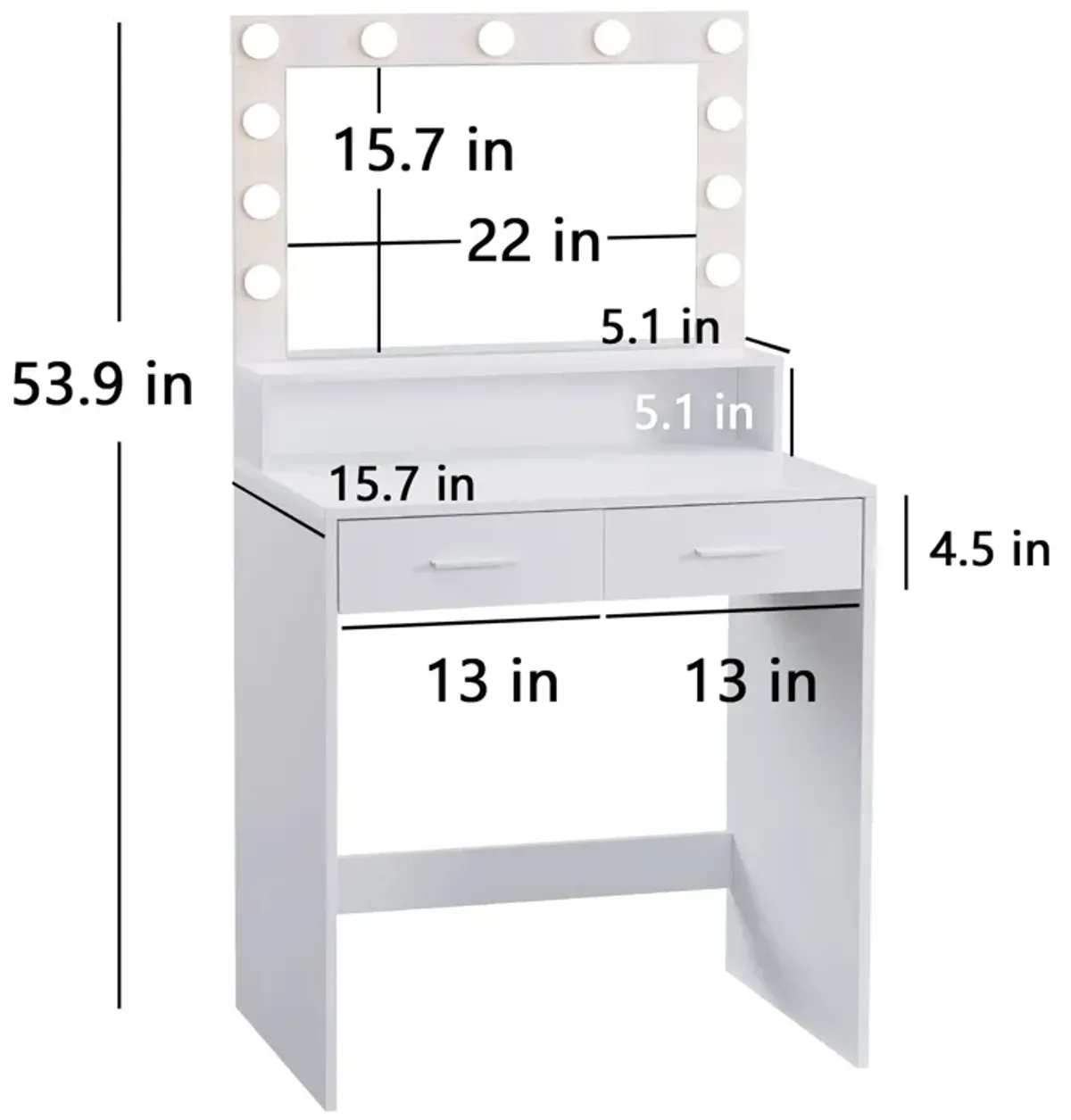 Vanity Desk With Mirror And Lights, Dressing Table With Large Drawer, 2 Level Storage Dresser & 3 Lighting Modes Adjustable Brightness, Suitable For Bedroom