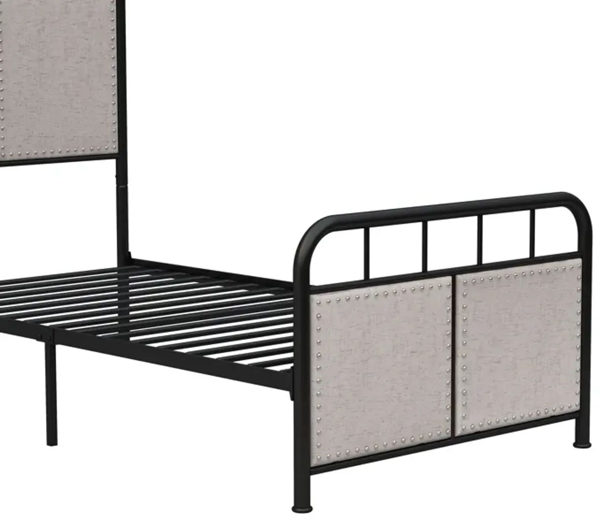 Twin Size Linen Upholstered Platform Metal Bed Frame With Fabric Headboard And Footboard - Brown