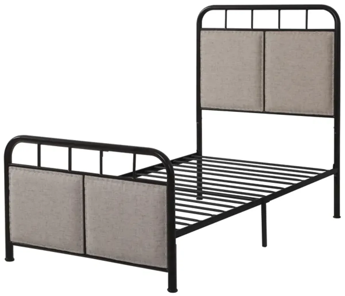 Twin Size Linen Upholstered Platform Metal Bed Frame With Fabric Headboard And Footboard - Brown