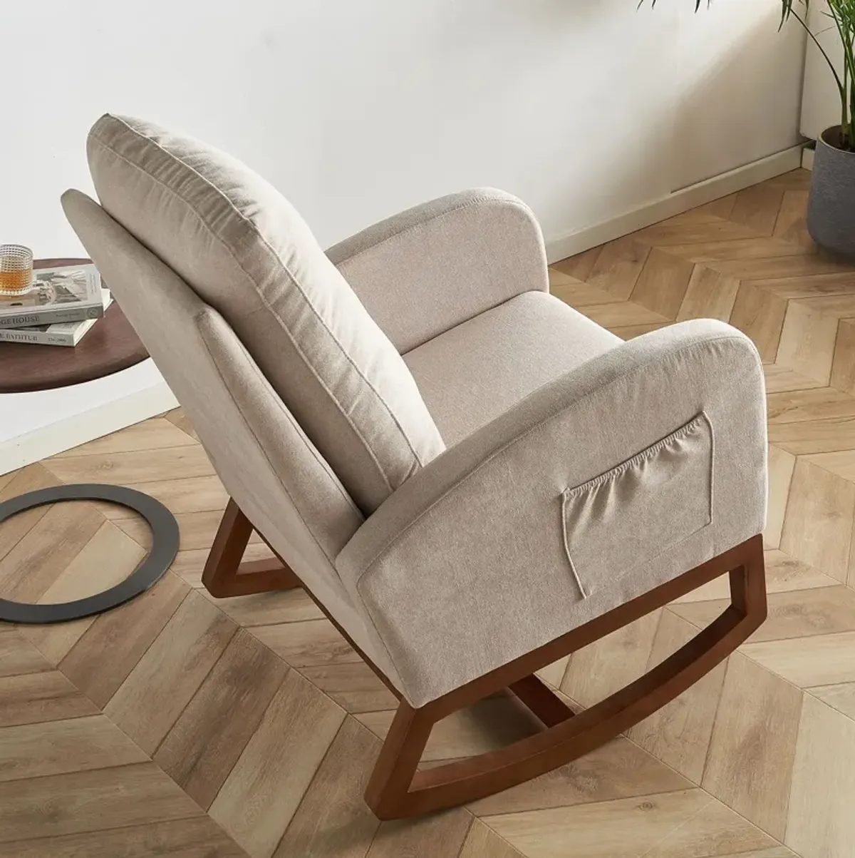 Linen Rocking Chair Accent Chair - Beige