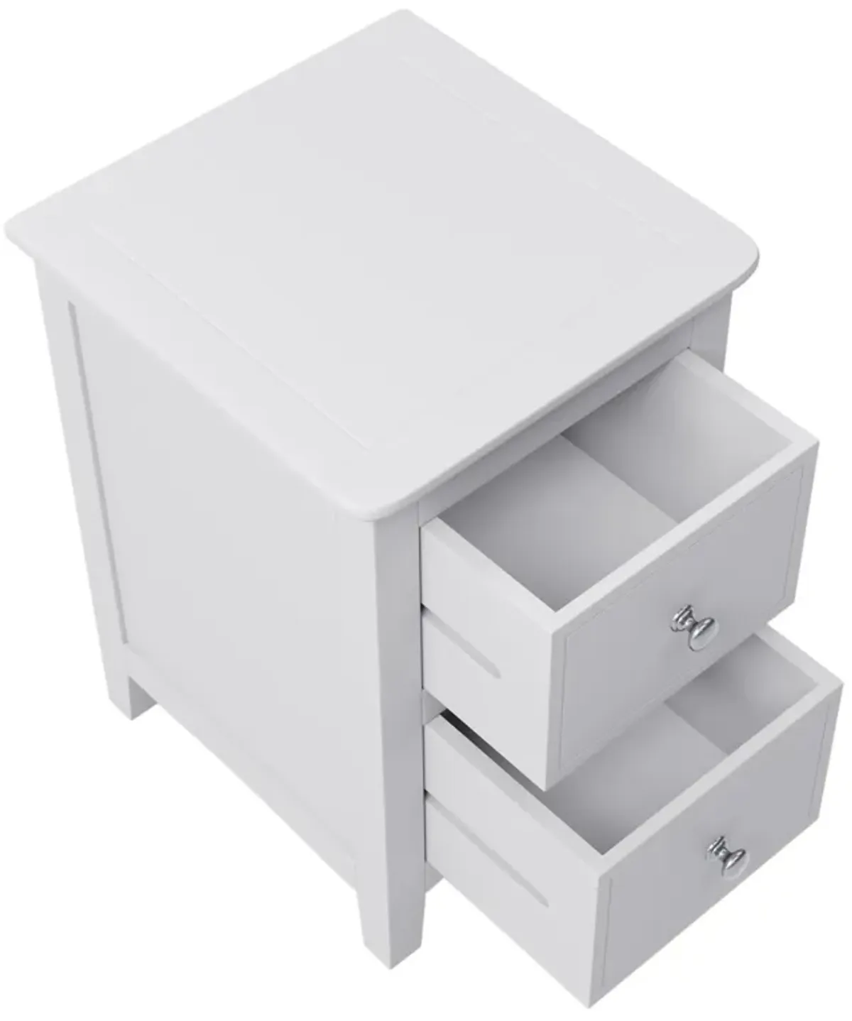 2 Drawers Solid Wood Nightstand End Table - White