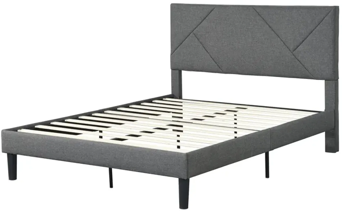 Full Size Upholstered Platform Bed Frame With Headboard, Strong Wood Slat Support, Mattress Foundation, No Box Spring Needed - Gray