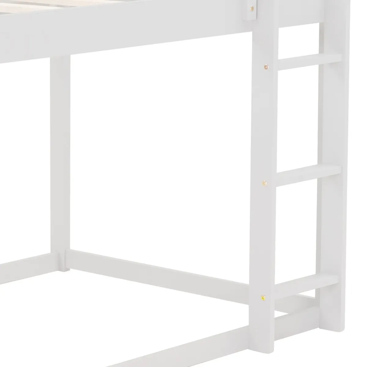 Twin Over Twin Low Bunk Bed, House Bed With Ladder - White