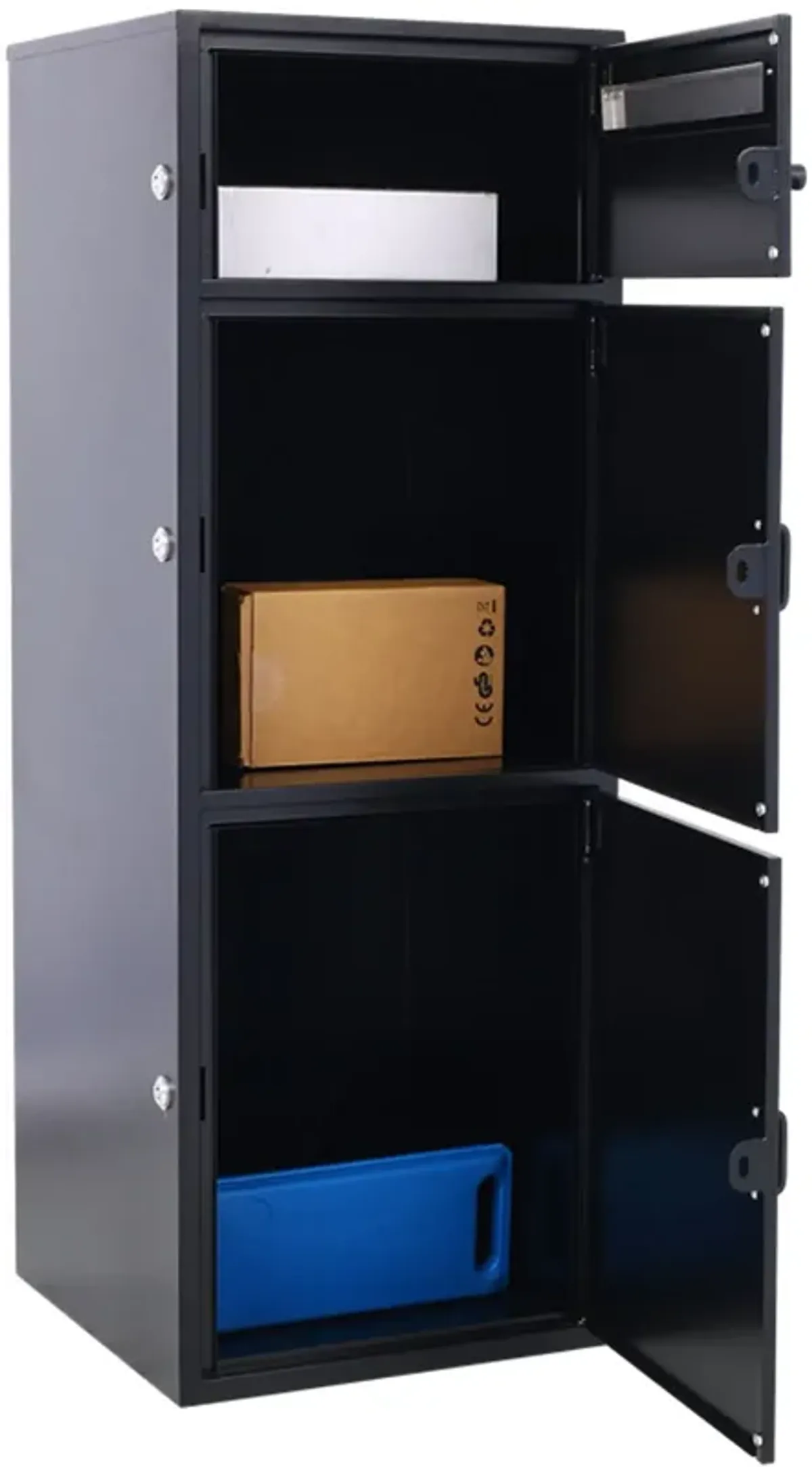 Large Steel Freestanding Floor Parcel Package Drop With Locking Letterbox Drop Mail Box With Multi Compartments - Black