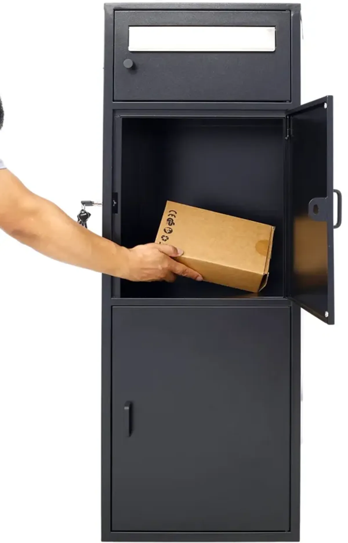 Large Steel Freestanding Floor Parcel Package Drop With Locking Letterbox Drop Mail Box With Multi Compartments - Black