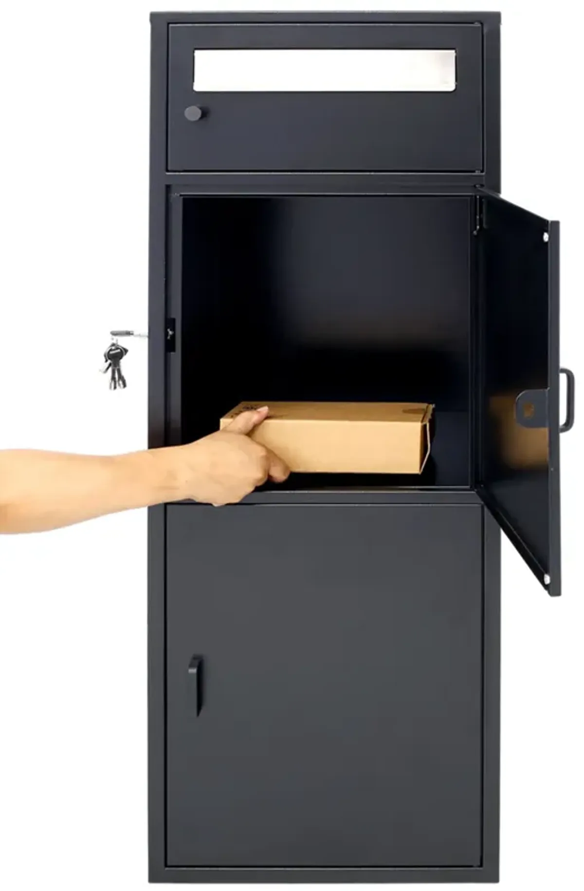 Large Steel Freestanding Floor Parcel Package Drop With Locking Letterbox Drop Mail Box With Multi Compartments - Black