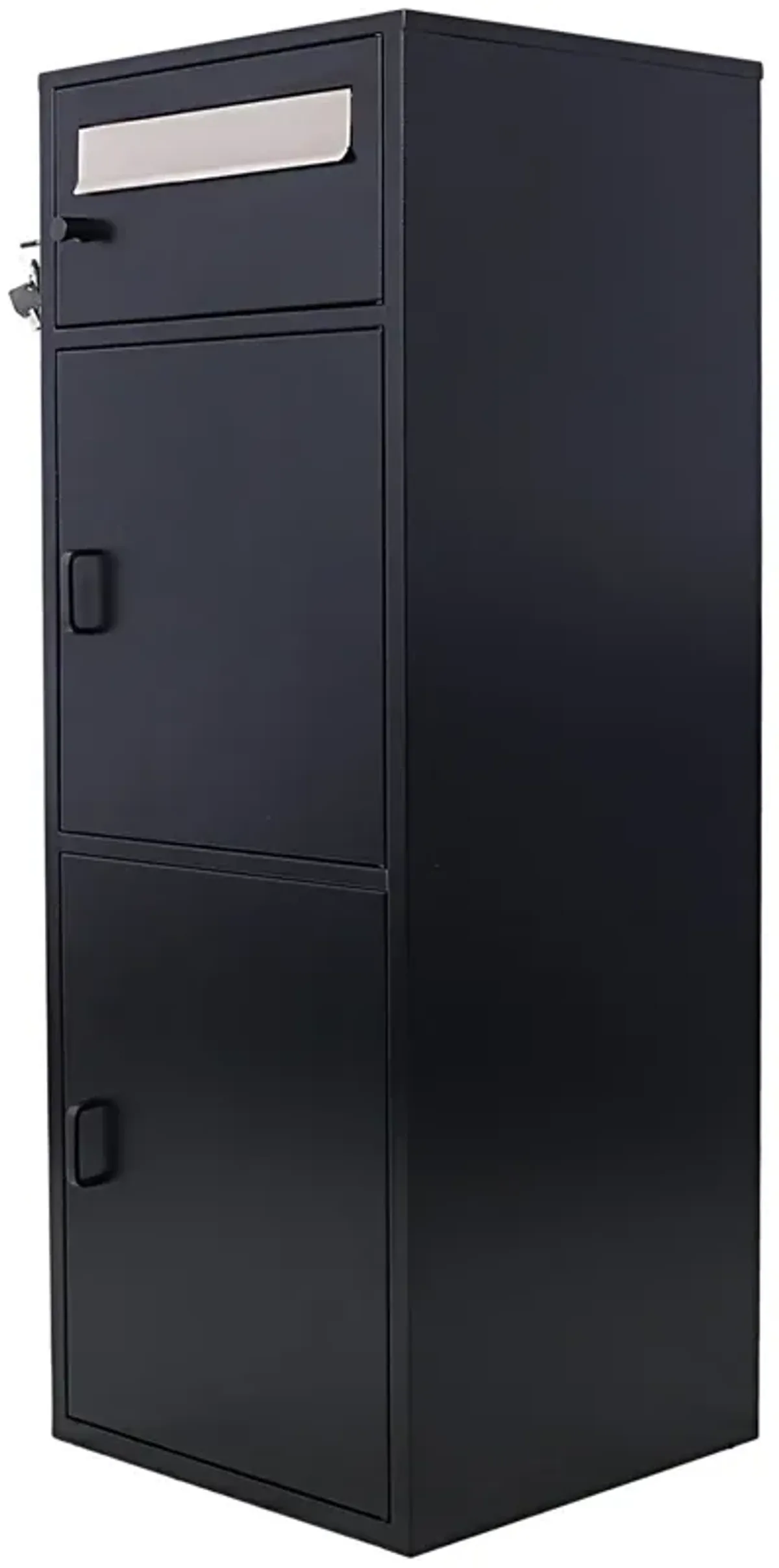 Large Steel Freestanding Floor Parcel Package Drop With Locking Letterbox Drop Mail Box With Multi Compartments - Black