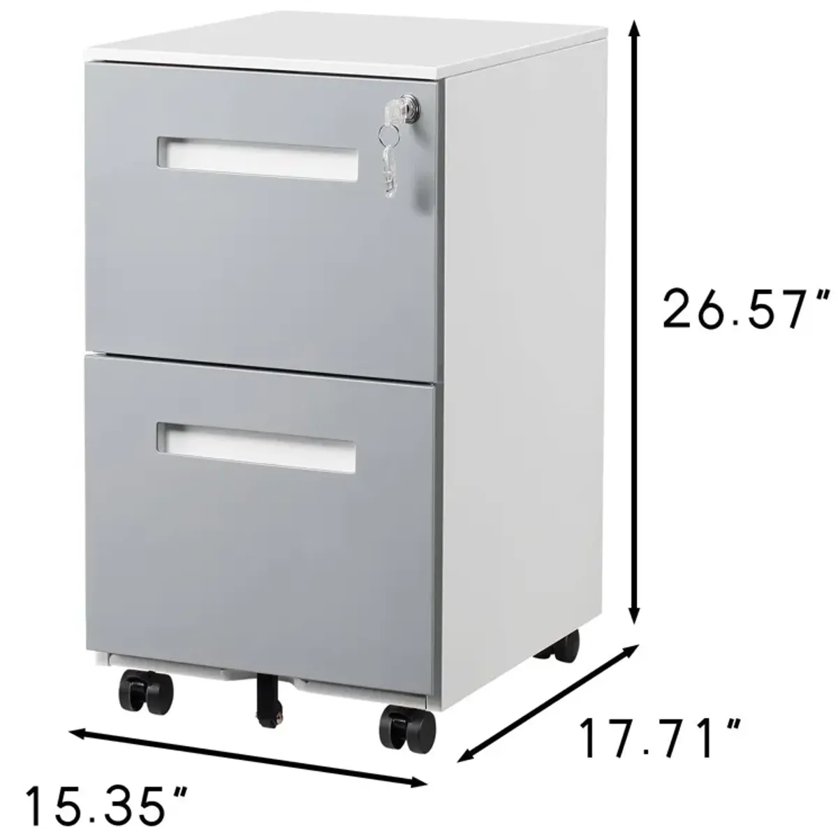 3 Drawer Mobile Locking File Cabinet, Rolling Filing Cabinet For Letter / A4 Size With 5 Wheels - Gray