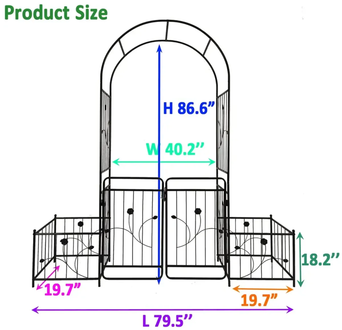 Metal Garden Arch With Gate Wide High Climbing Plants Support Rose Arch Outdoor - Black