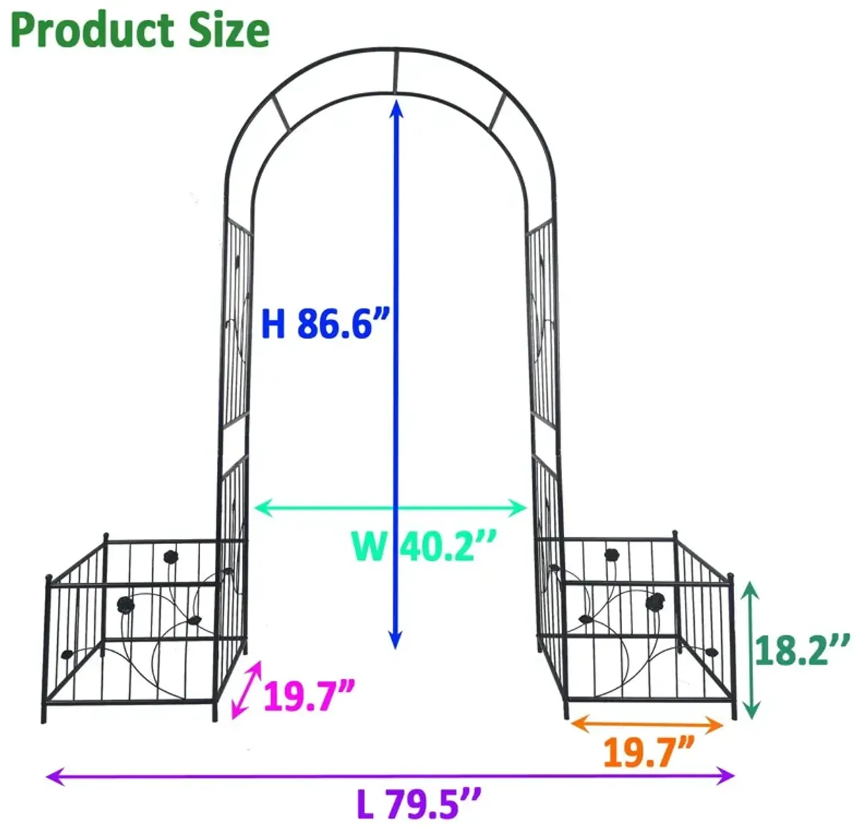 Metal Garden Arch With Two Plant Stands Wide High Climbing Plants Support Rose Arch Outdoor - Black