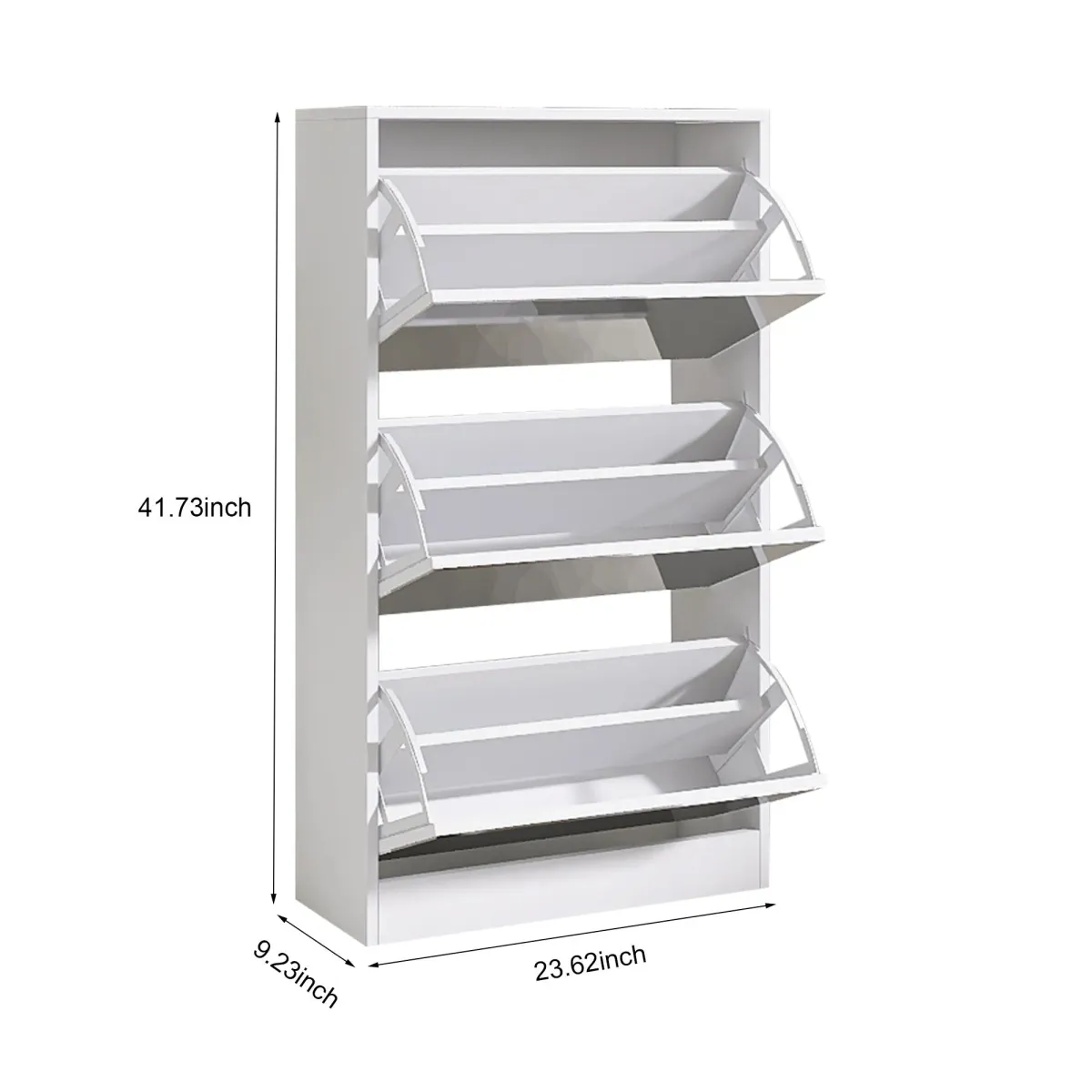 Narrow Shoe Storage Cabinet With Mirror, Wood Slim Shoe Rack 3 Tier Shoe Organizer For Home And Apartment - White