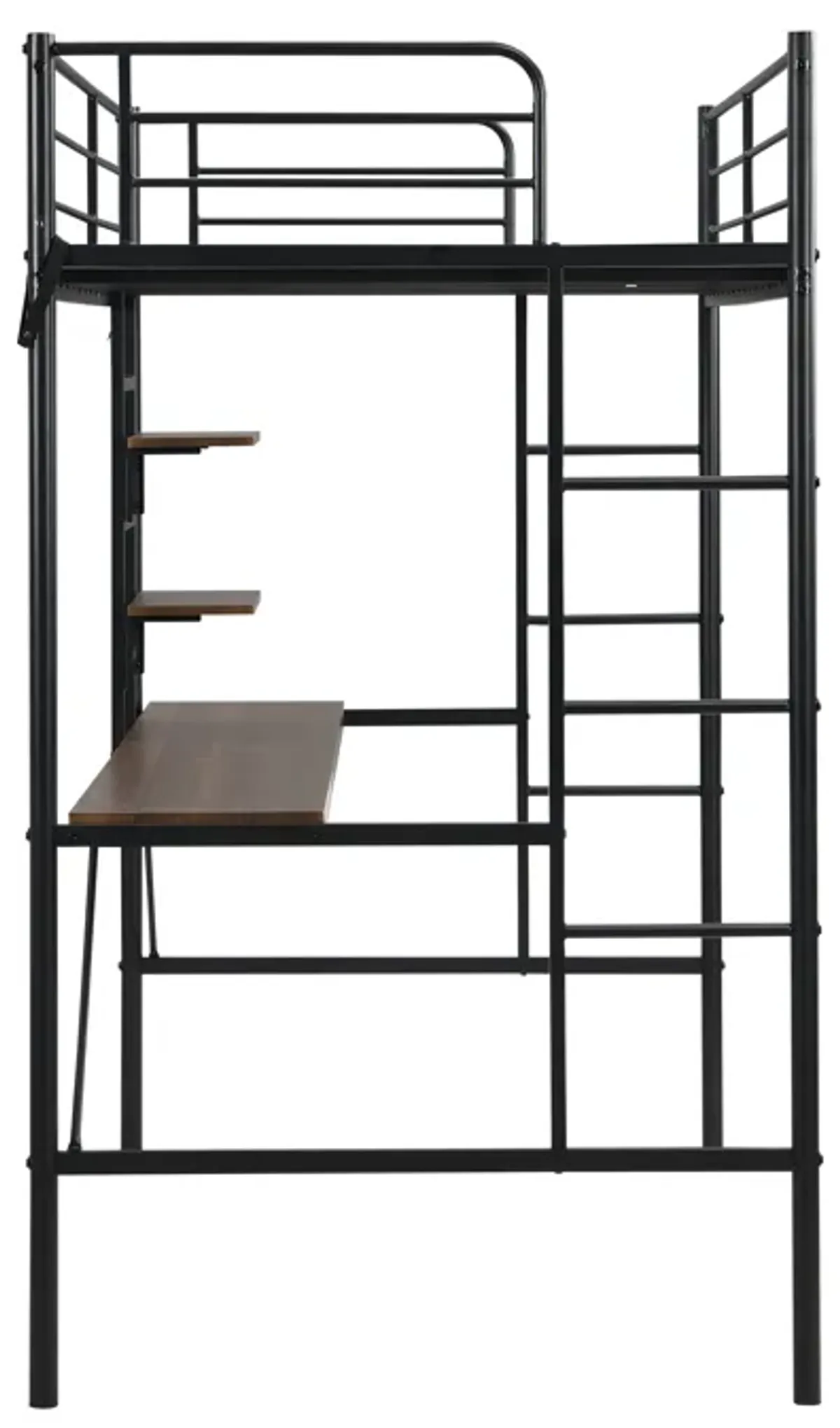 Metal Twin Loft Bed With Desk And Storage Shelves - Black