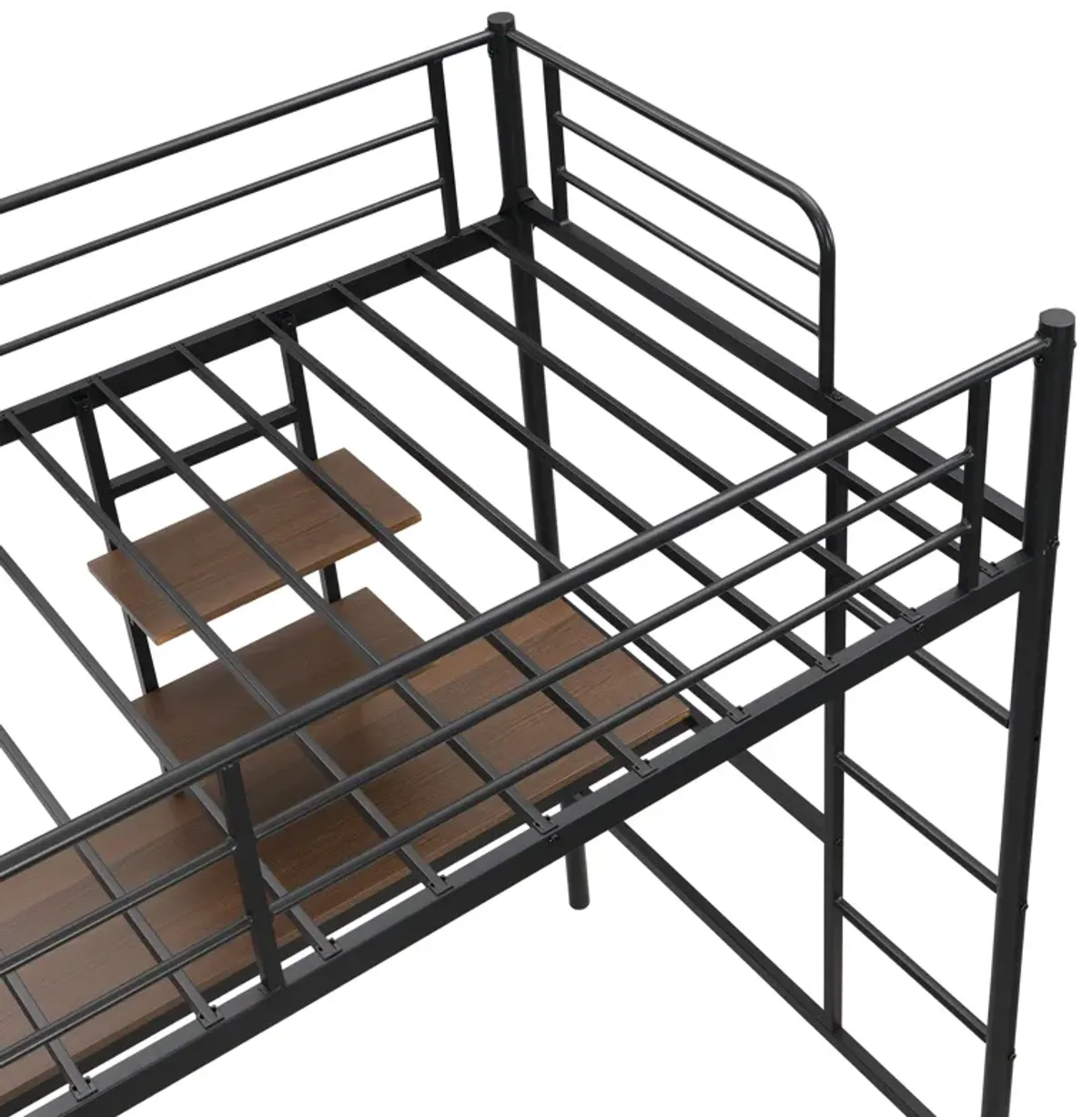 Metal Twin Loft Bed With Desk And Storage Shelves - Black