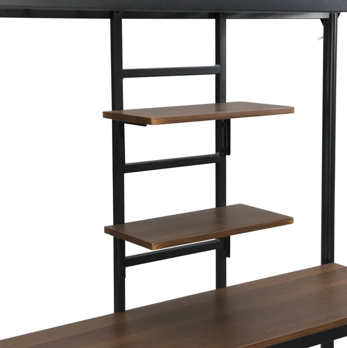 Metal Twin Loft Bed With Desk And Storage Shelves - Black