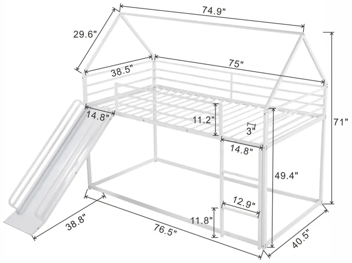 Twin Over Twin House Bunk Bed With Ladder And Slide