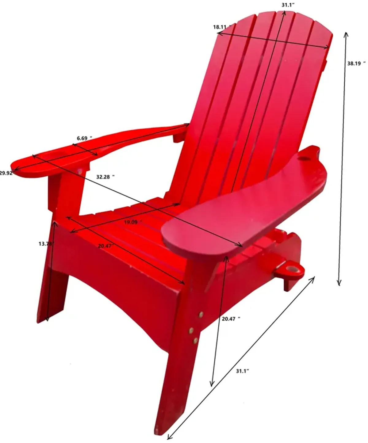 Outdoor Or Indoor Adirondack Chair With An Hole To Hold Umbrella On The Arm