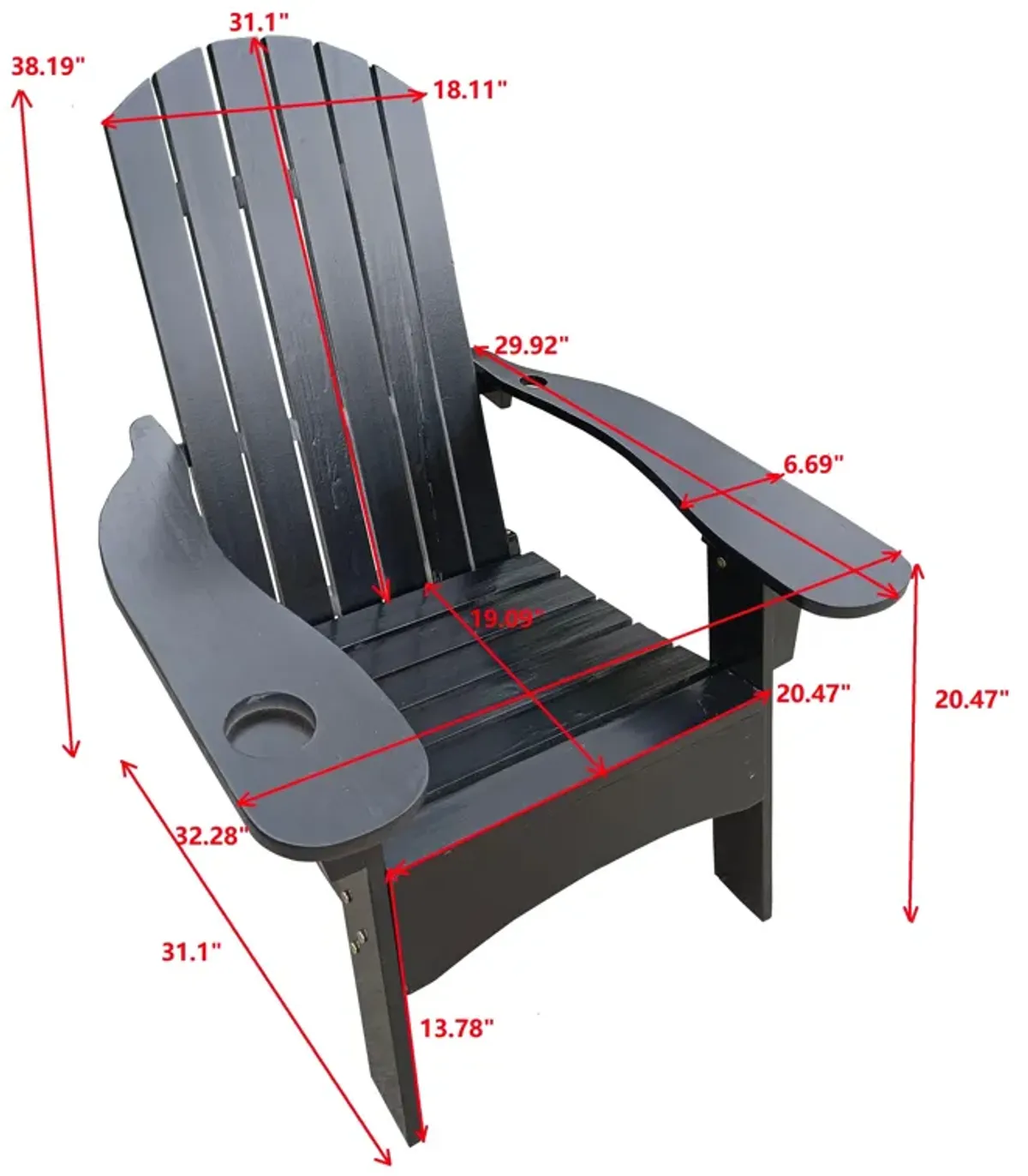 Outdoor Or Indoor Adirondack Chair With An Hole To Hold Umbrella On The Arm