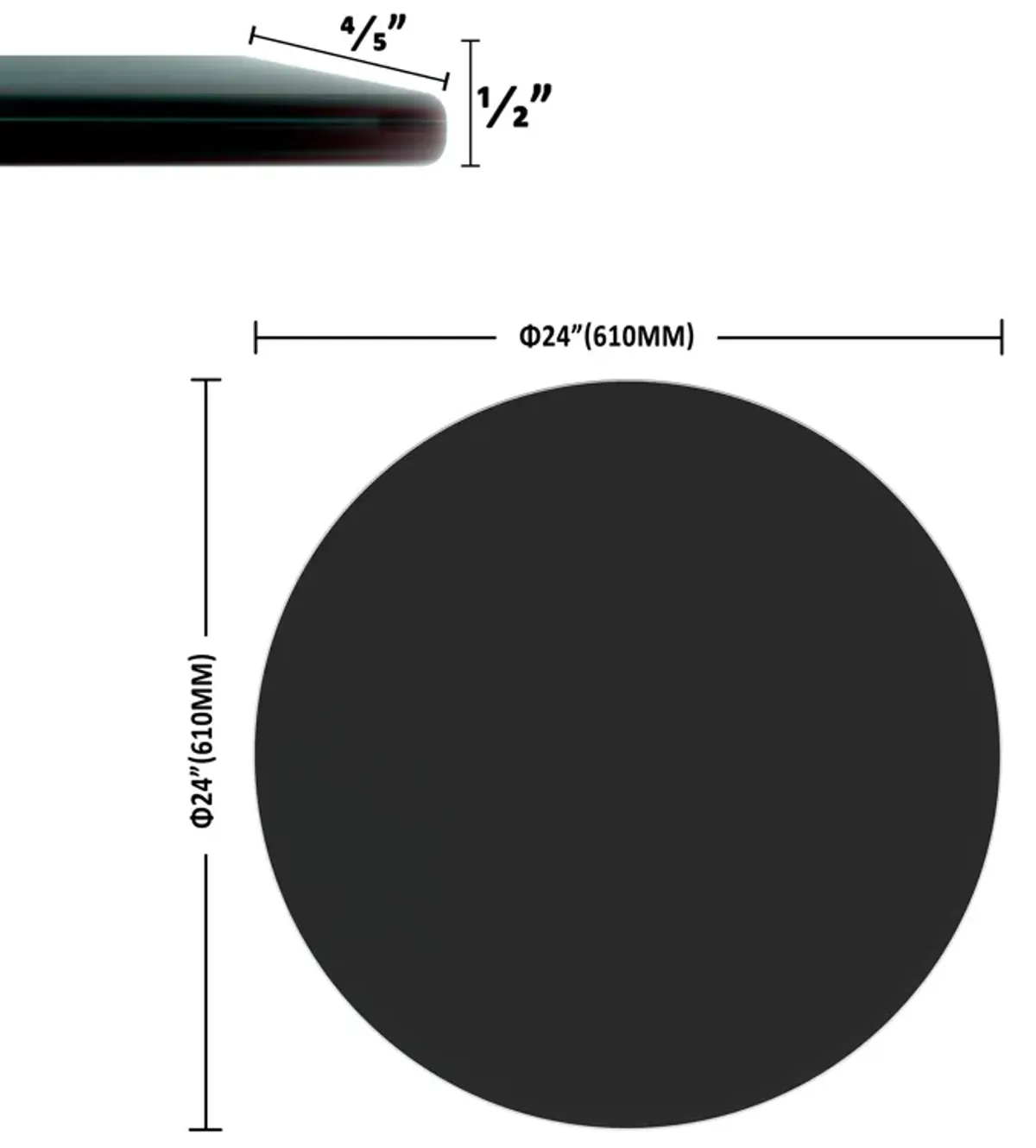 24" Round Tempered Glass Table Top Clear Glass Beveled Polished Edge