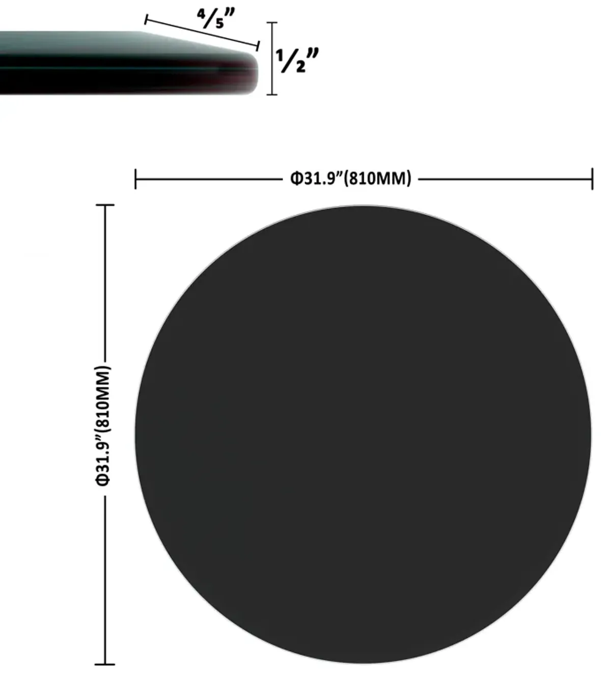 Round Tempered Glass Table Top Glass Thick Beveled Polished Edge