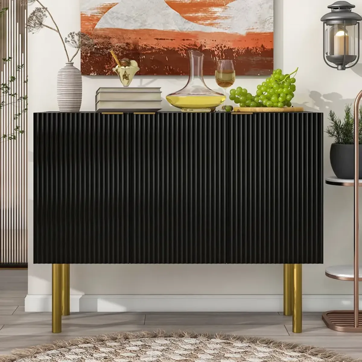 Modern Simple & Luxury Style Sideboard Particle Board & Board Cabinet With Gold Metal Legs & Handles, Adjustable Shelves For Living Room, Dining Room