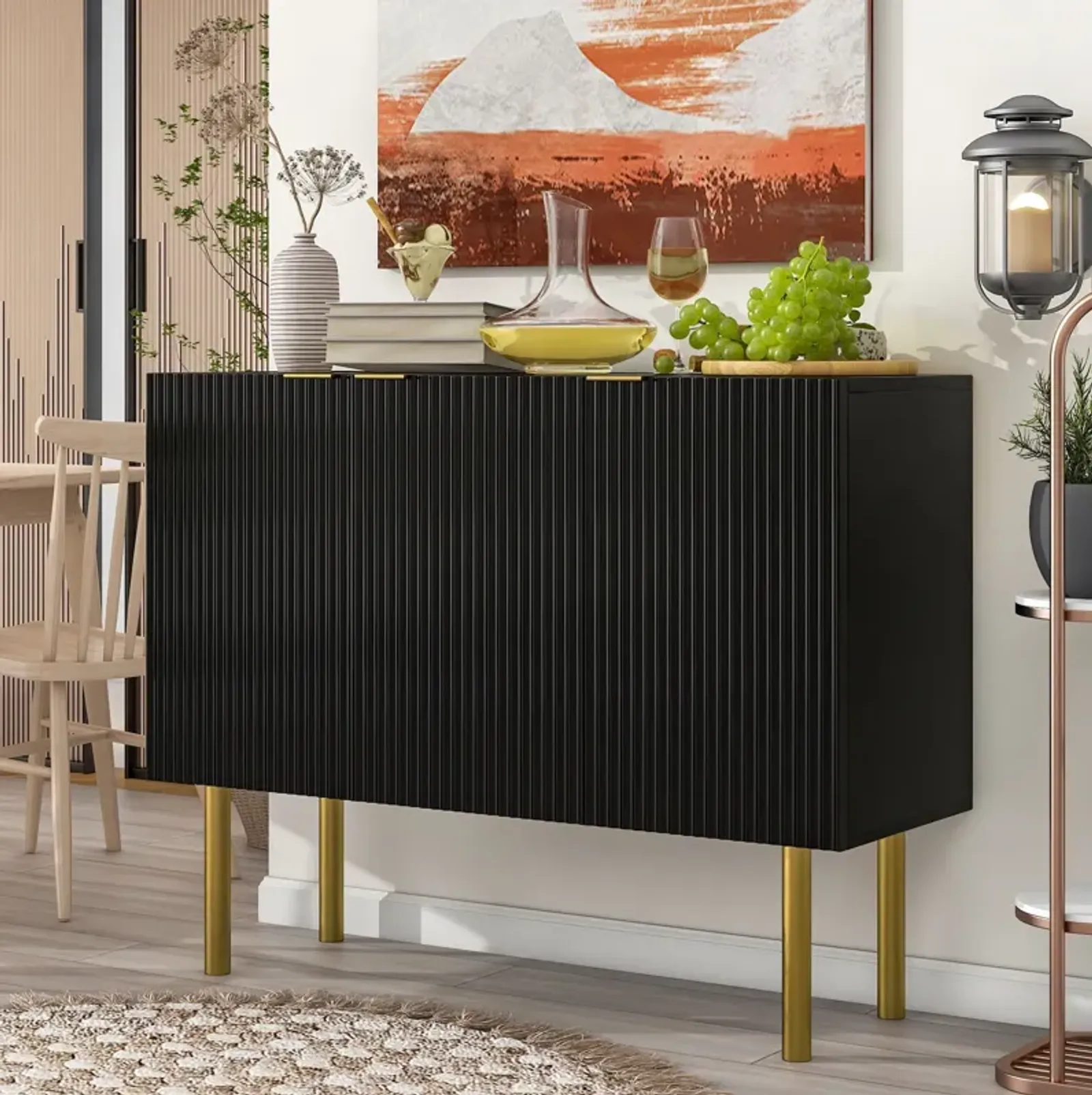 Modern Simple & Luxury Style Sideboard Particle Board & Board Cabinet With Gold Metal Legs & Handles, Adjustable Shelves For Living Room, Dining Room