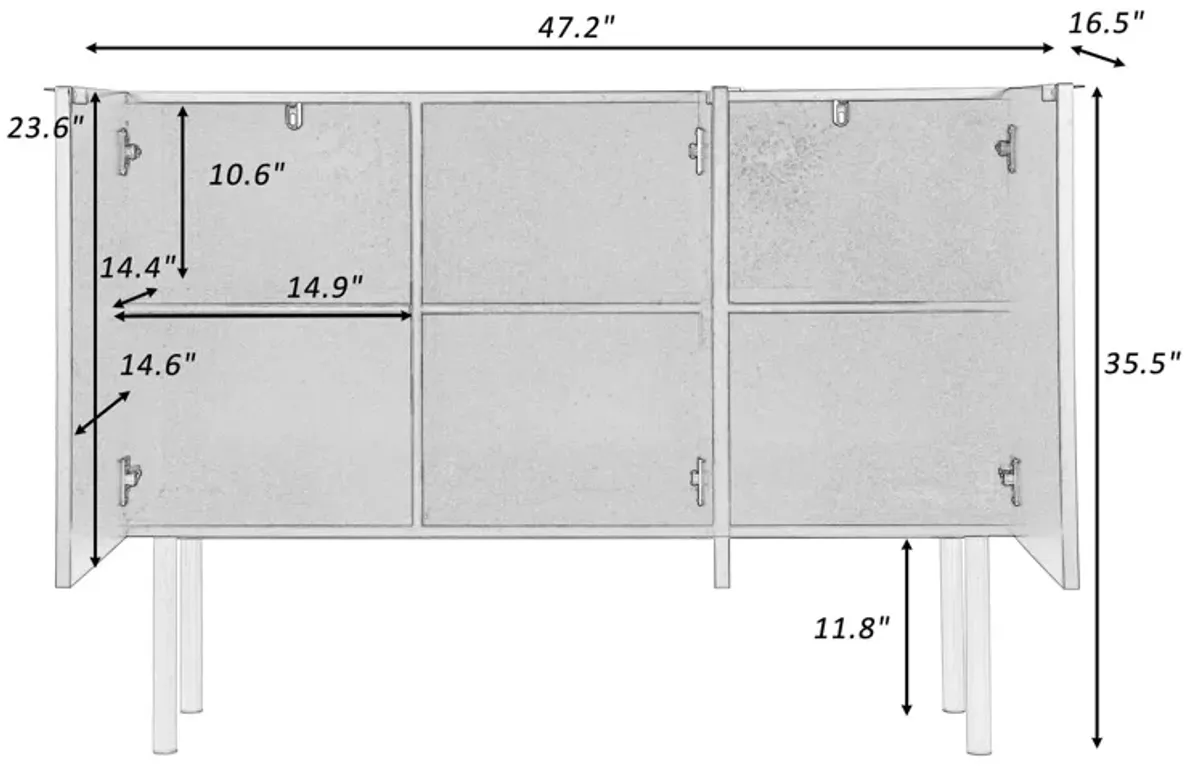 Modern Simple & Luxury Style Sideboard Particle Board & Board Cabinet With Gold Metal Legs & Handles, Adjustable Shelves For Living Room, Dining Room