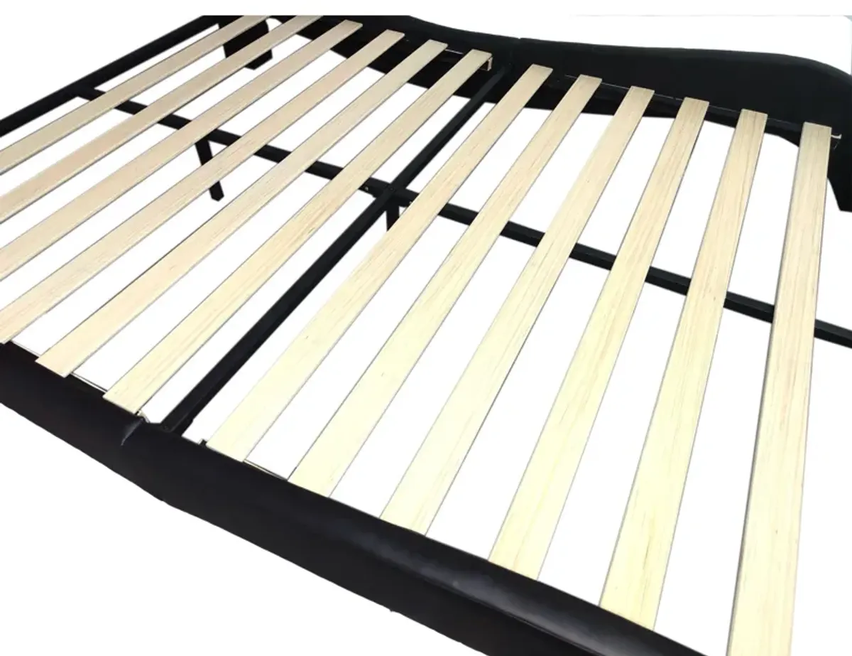 Upholstered Platform Bed Frame With LED Lighting, Bluetooth Connection To Play Music Control, Backrest Vibration Massage, Curve Design, Wood Slat Support, Exhibited Speakers