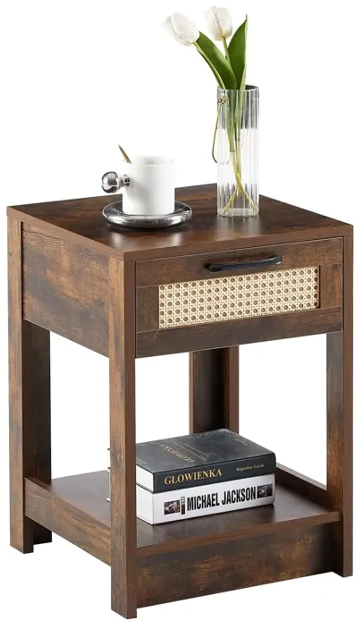 15.75" Rattan End Table With Drawer, Modern Nightstand, Side Table For Living Room, Bedroom