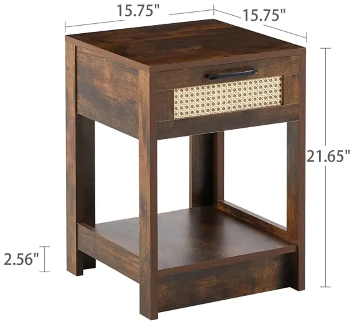 15.75" Rattan End Table With Drawer, Modern Nightstand, Side Table For Living Room, Bedroom